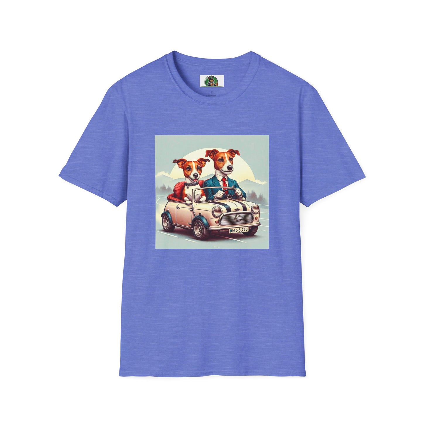 Wacky Jack Russell Husband And Wife In Car T-Shirt Printify S Heather Royal