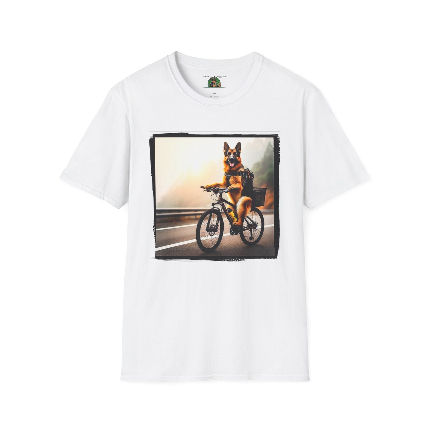 Road Bike German Shepherd Unisex Softstyle T-Shirt T-Shirt Printify S White