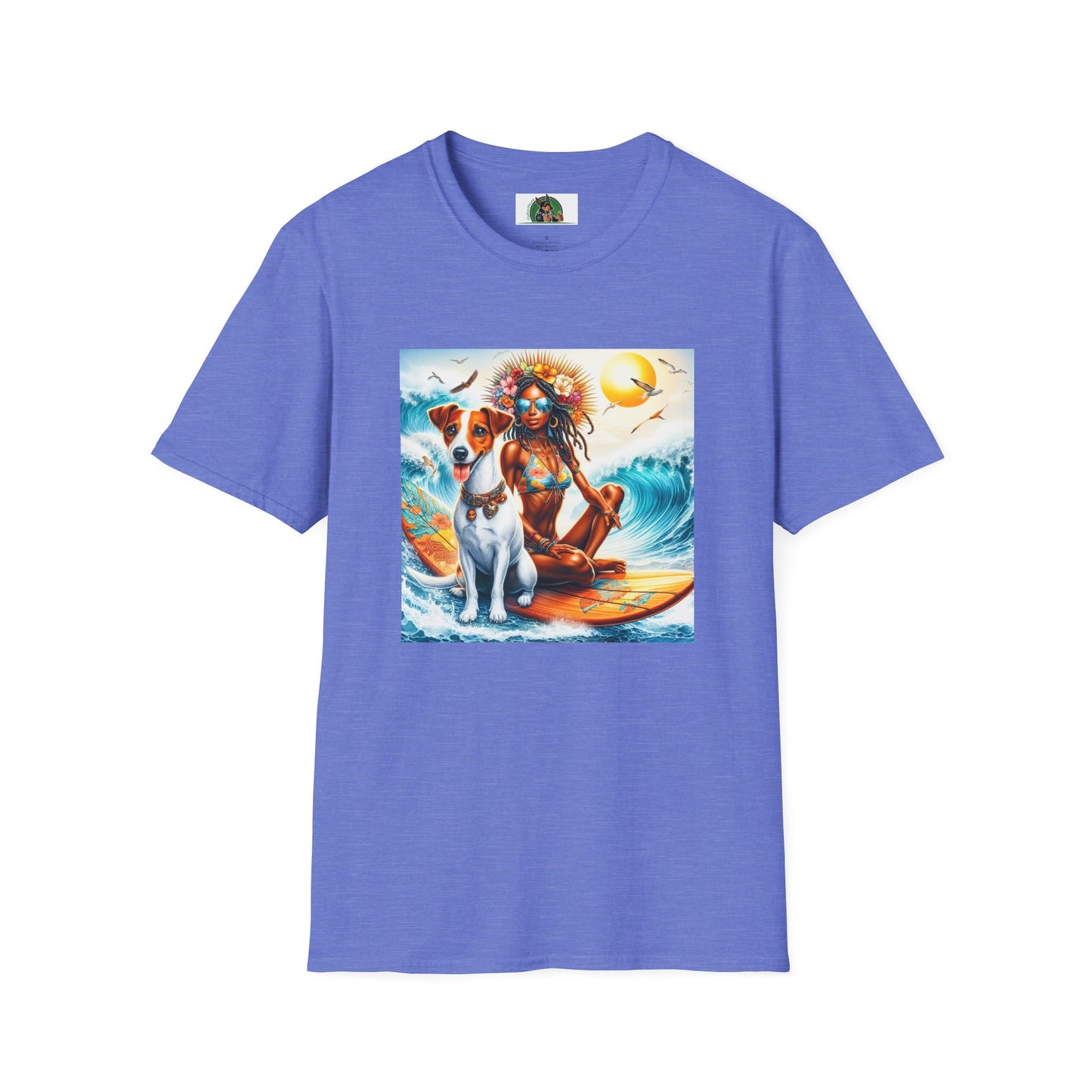 Jack Russell Surfer Girl T-Shirt Printify S Heather Royal