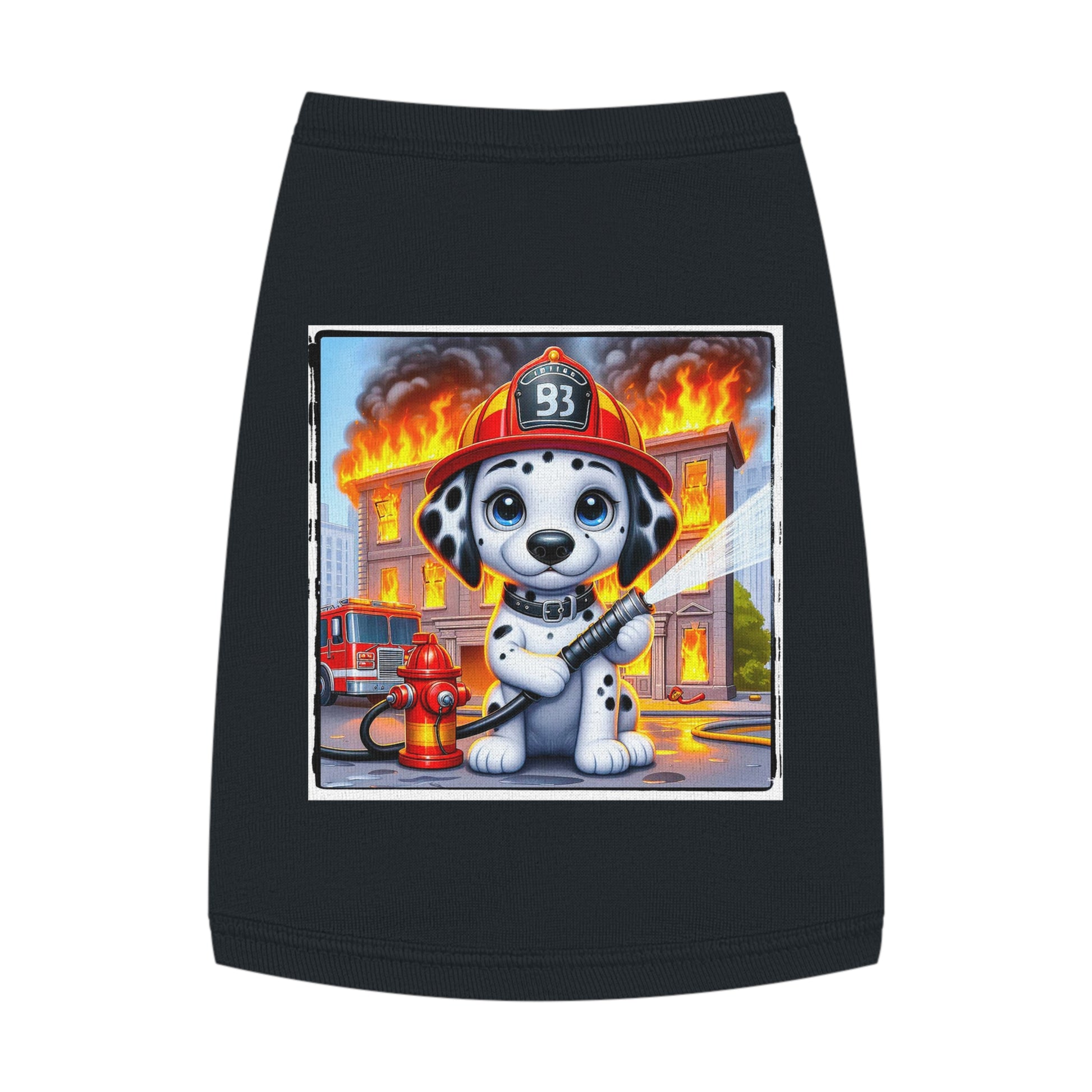 Pet Tank Top Dalmatian small fireman t shirt Pets Printify M Black