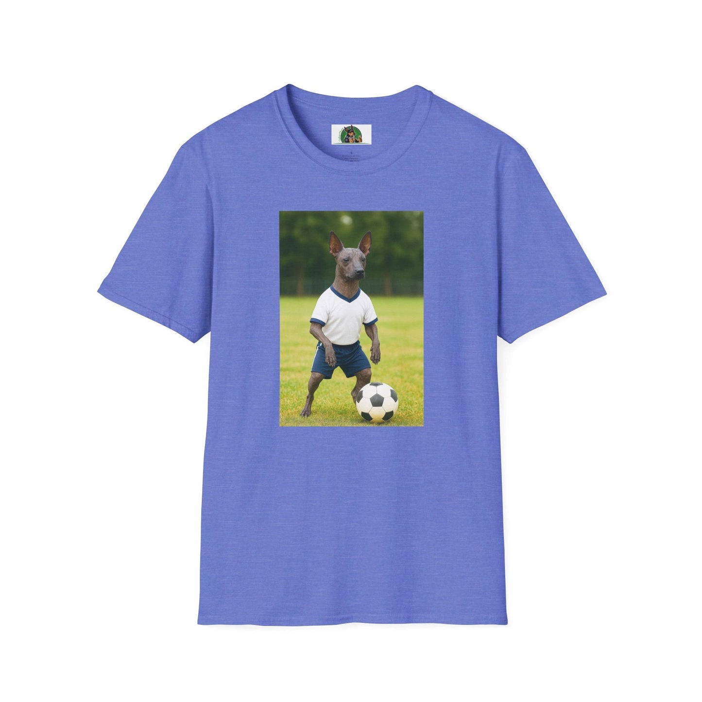 Mexican Hairless Dog Soccer T-Shirt — Dog Lover Sports Tee T-Shirt Printify Heather Royal S