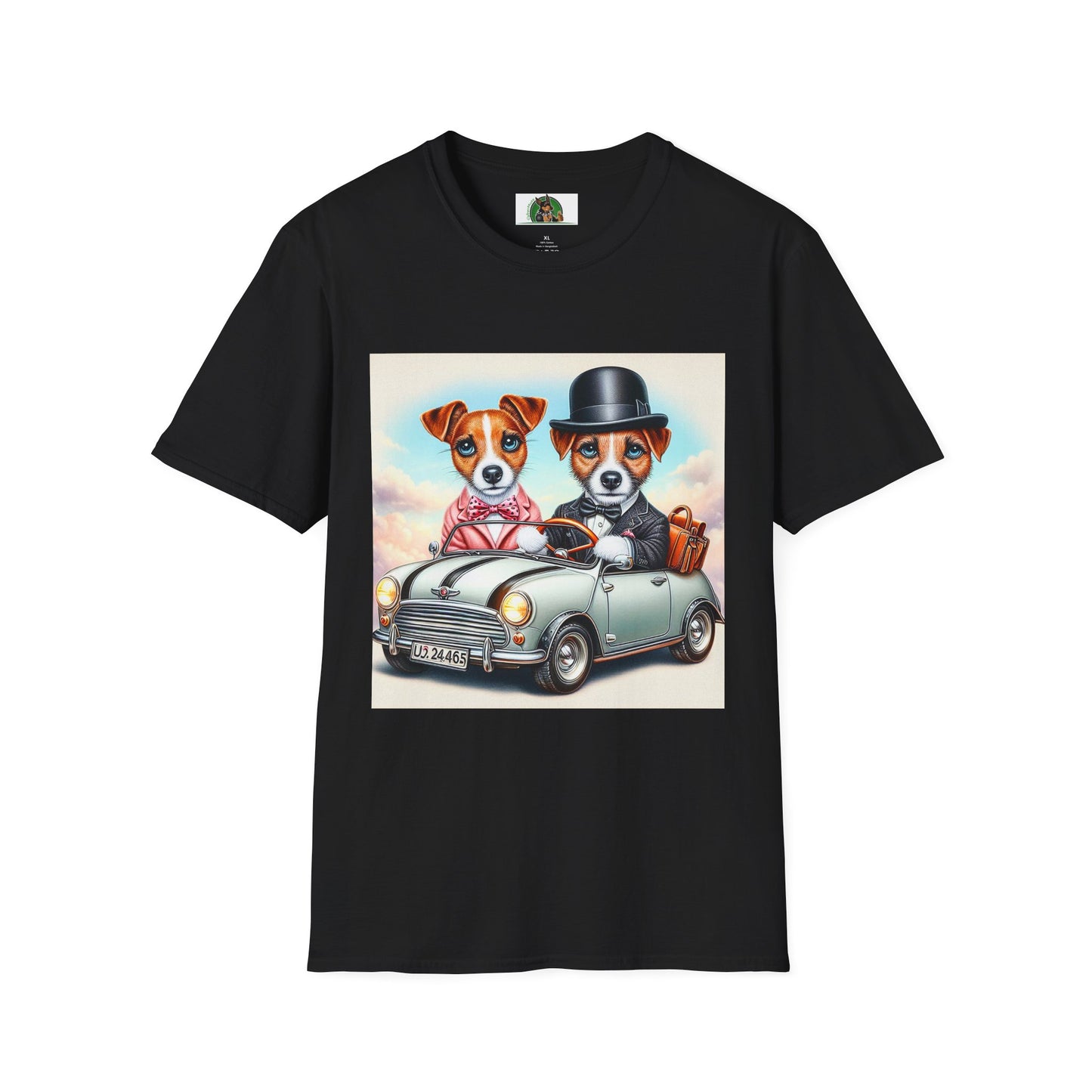 Wacky Jack Russell Top Hat Couple In Car T-Shirt Printify S Black
