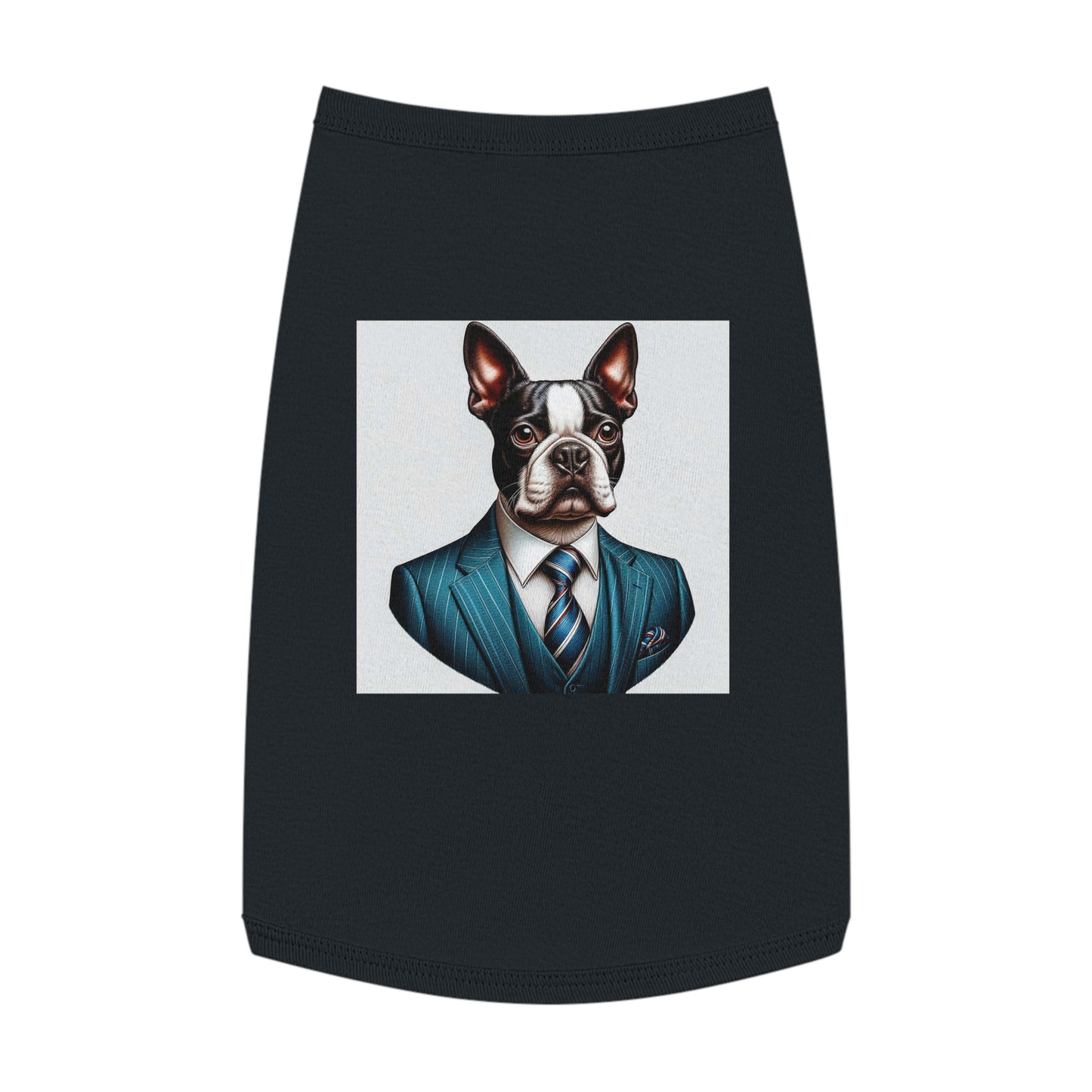 Pet Tank Top Boston Terrier Wearing Blue Suit and Tie Pets Printify L Black 