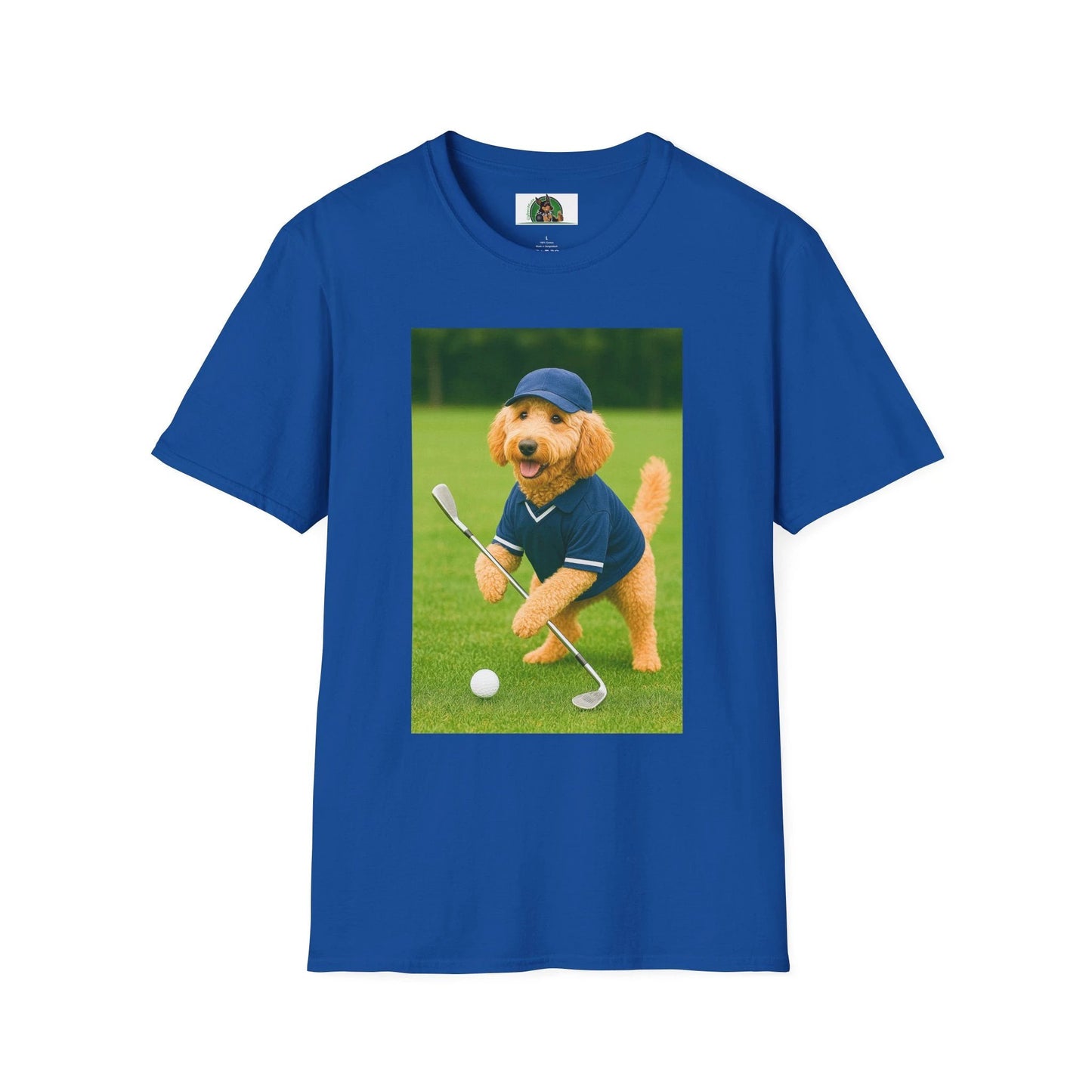 Golden Doodle Playing Golf T-Shirt — Sports Dog Golfing Tee T-Shirt Printify Royal S