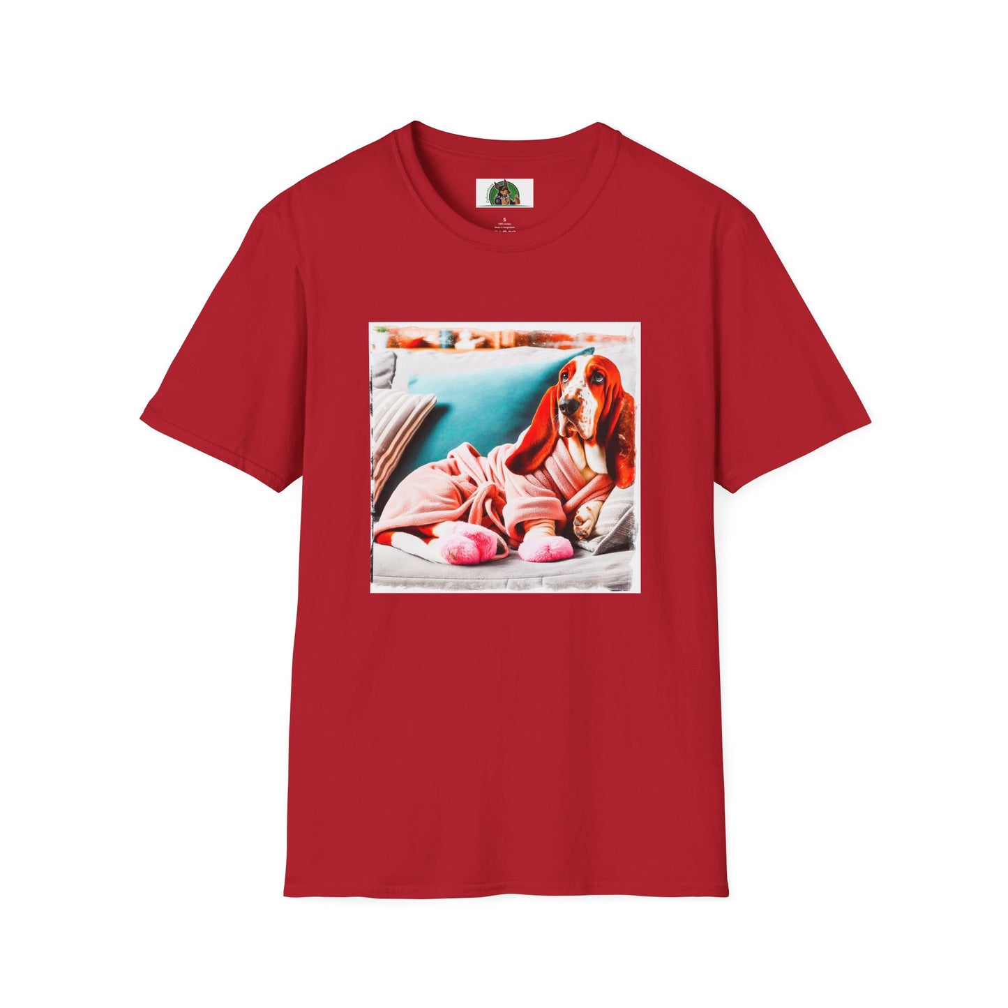 Basset Hound In Bath Robe Pic T-Shirt Printify S Cherry Red