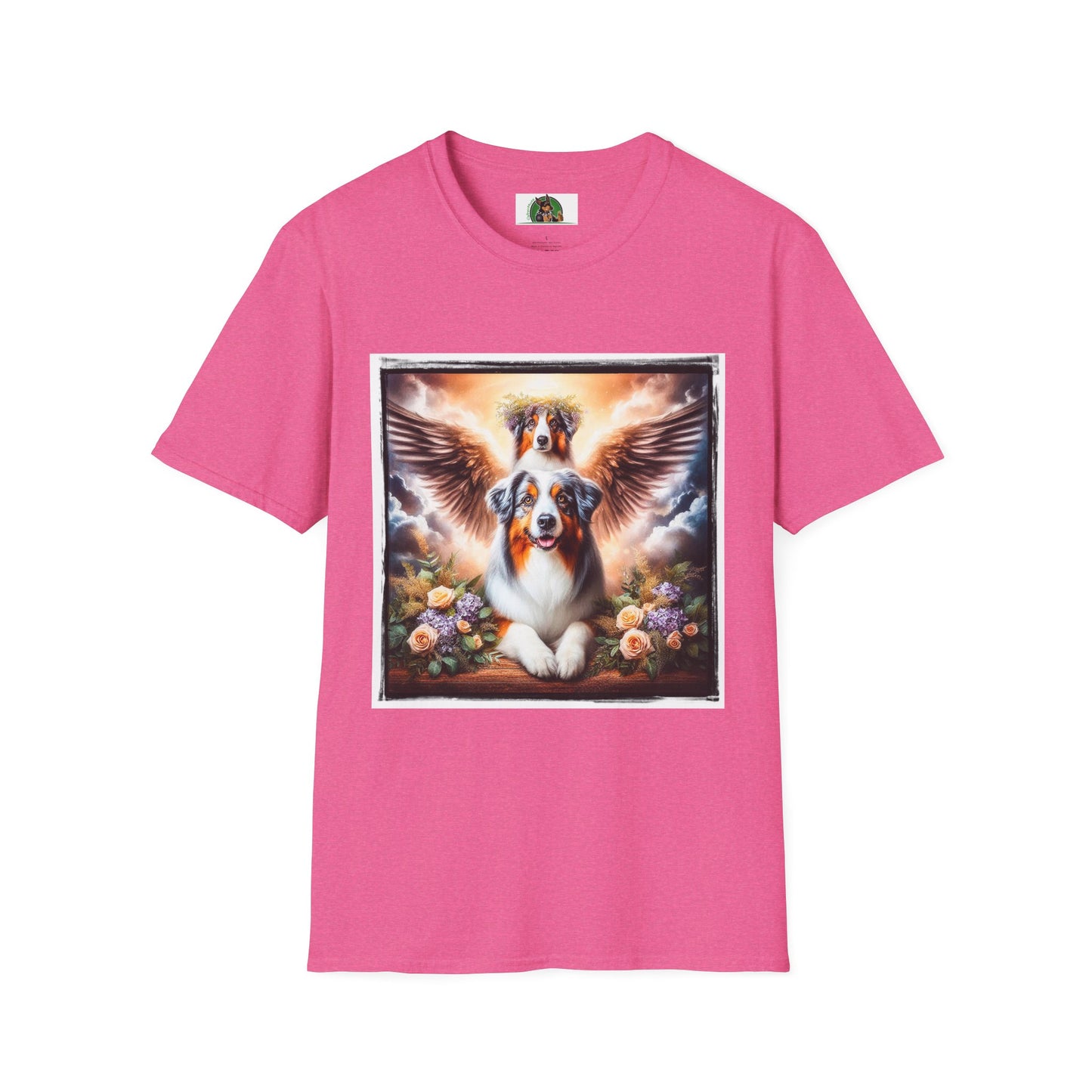 Australian Shepherd Angel Wings And Flowers T-Shirt Printify S Heather Heliconia 