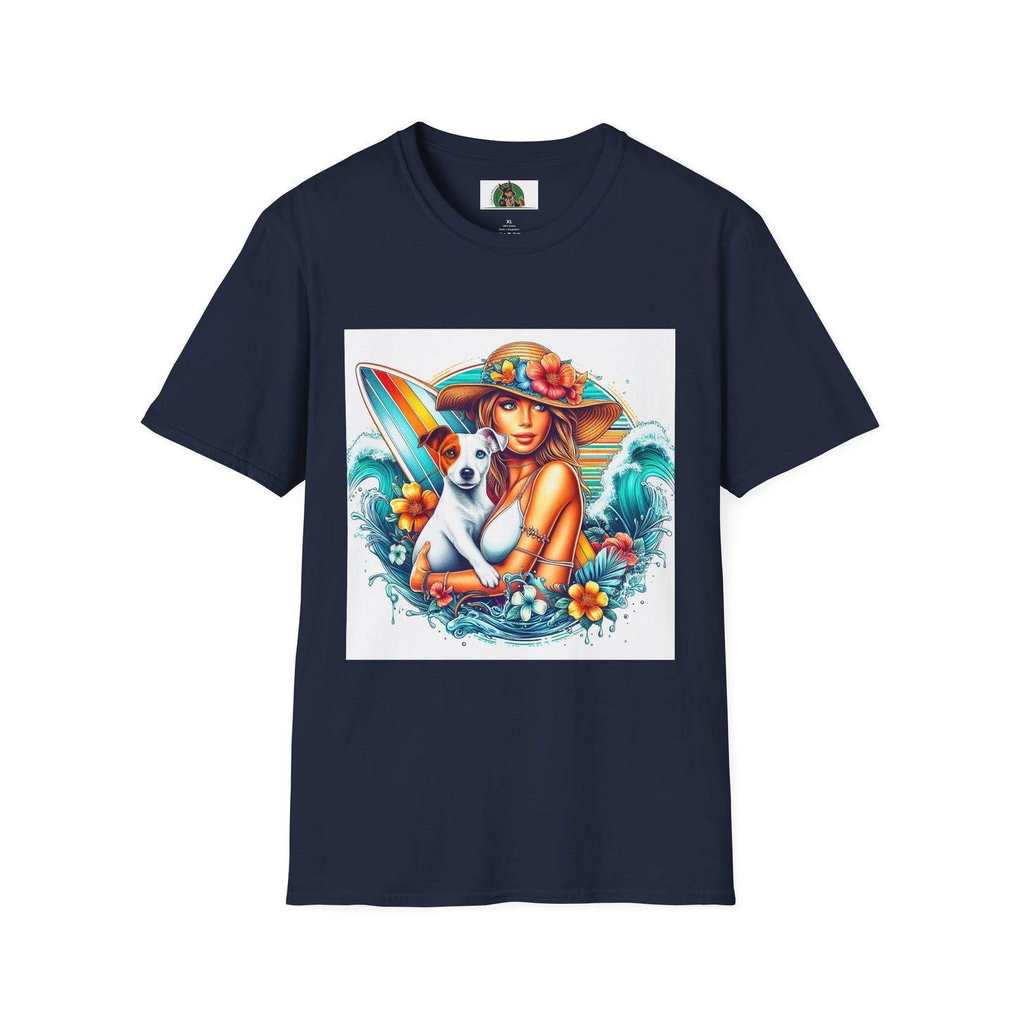 Jack Russell W/Beach Girl T-Shirt Printify S Navy