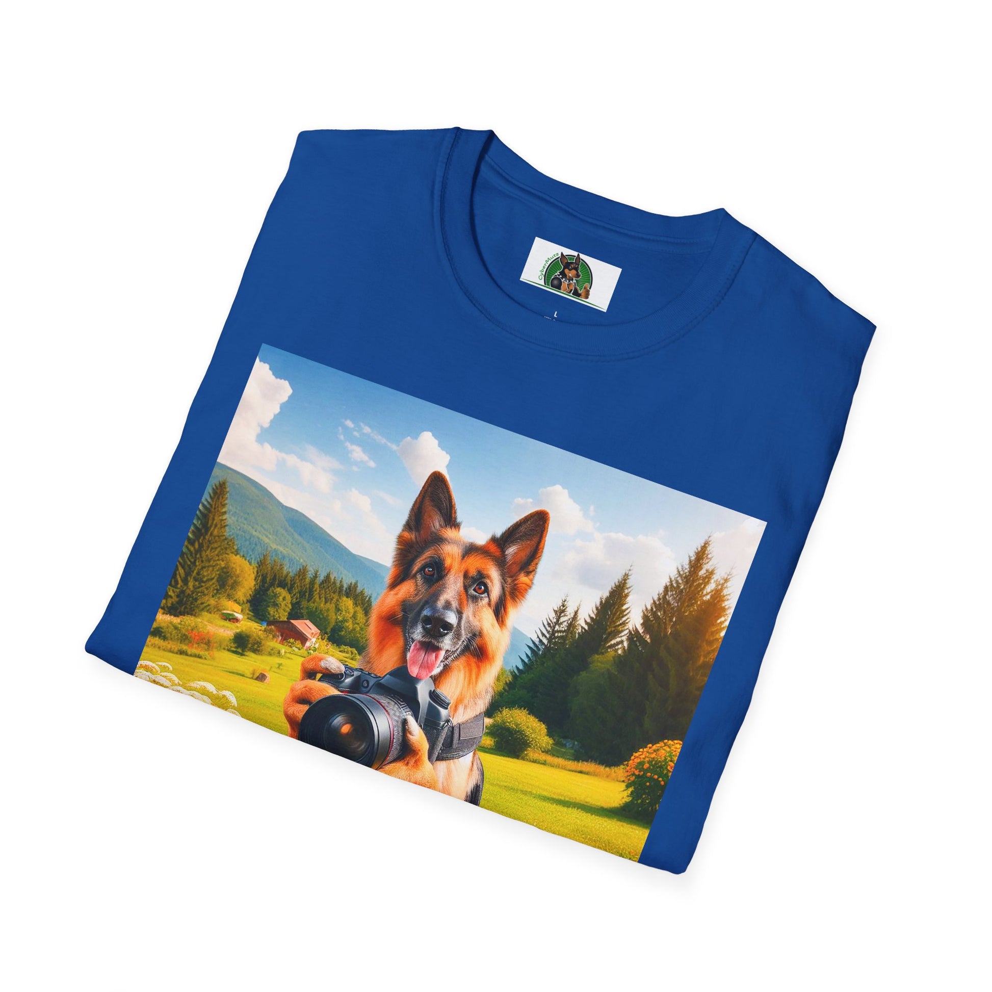 German Shepherd taking photos shirt T-Shirt Printify
