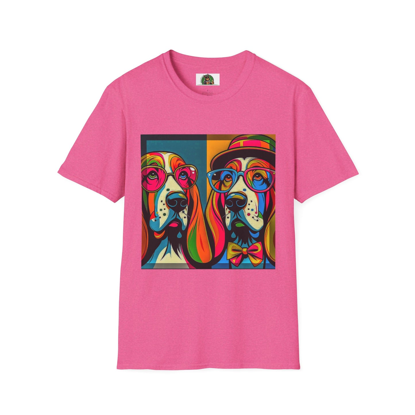 Basset Hound Couple Pop Art Pic T-Shirt Printify S Heather Heliconia 