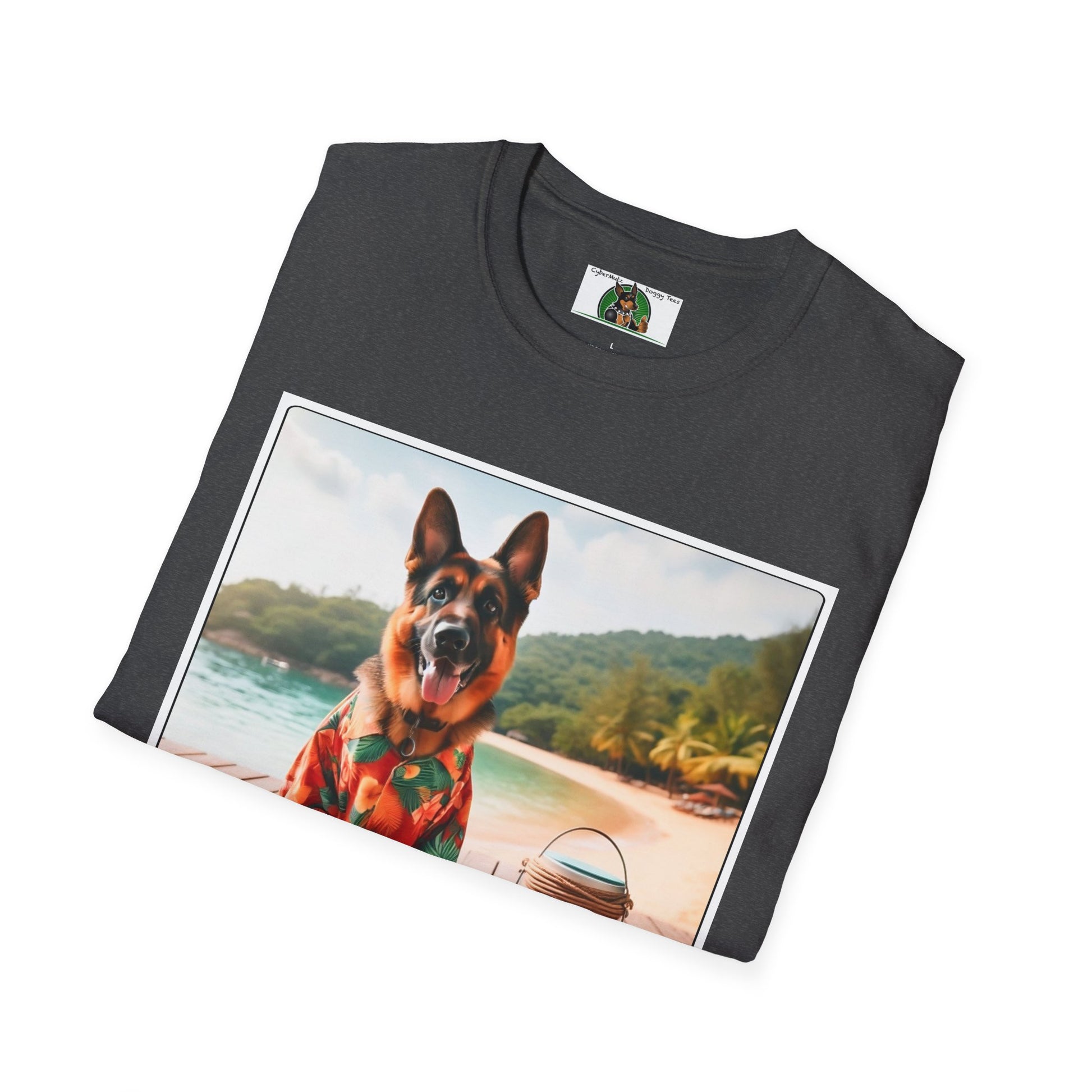 German Shepherd Dog "Beachin" Unisex Softstyle T-Shirt T-Shirt Printify