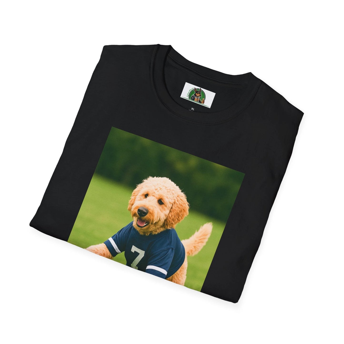 Golden Doodle Soccer T-Shirt — Sports Dog Playing Soccer by Printify