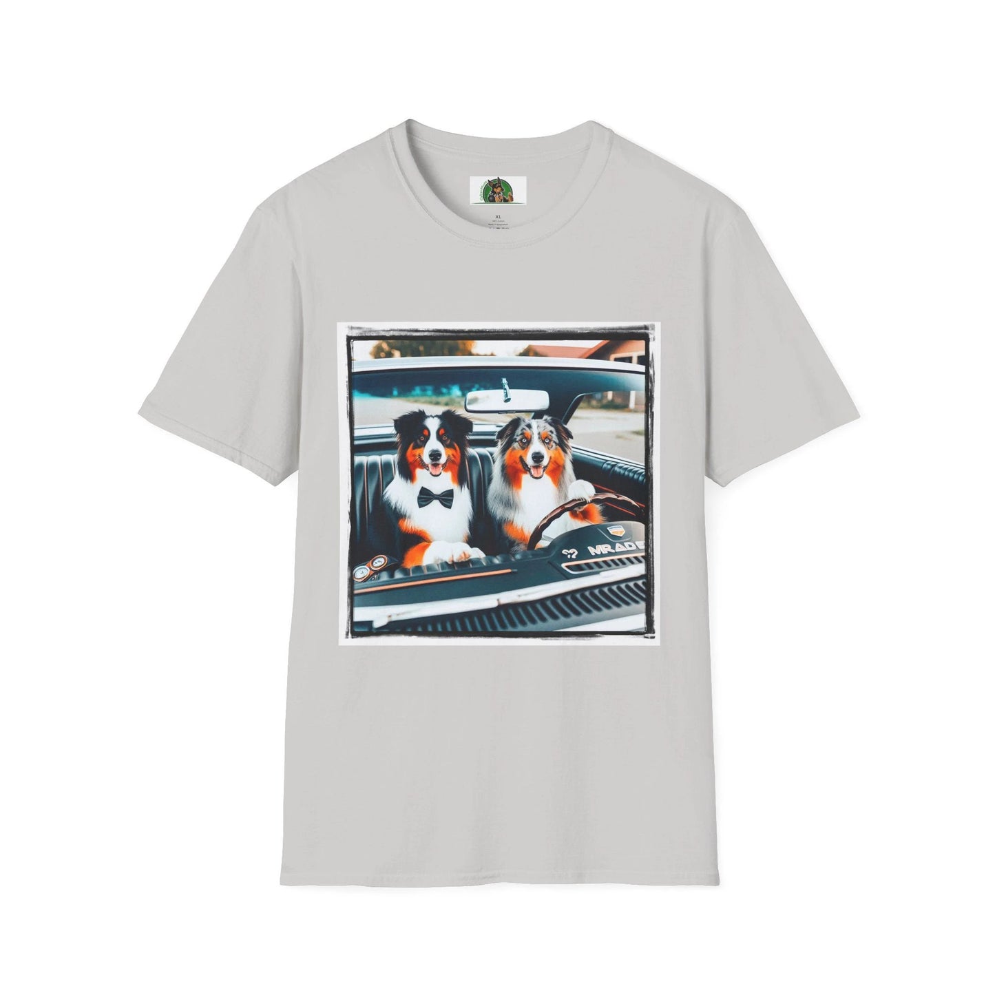 Australian Shepherd Couple Sunday Driving Tee For Dog Lovers Graphic Tee Great Gift Idea T-Shirt Printify S Ice Grey