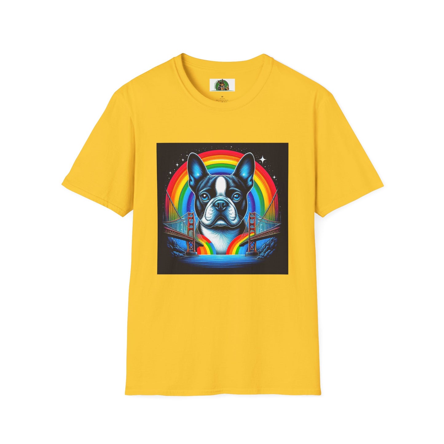 Boston Terrier Dog Overlooking Rainbow Bridge T-Shirt Printify S Daisy 