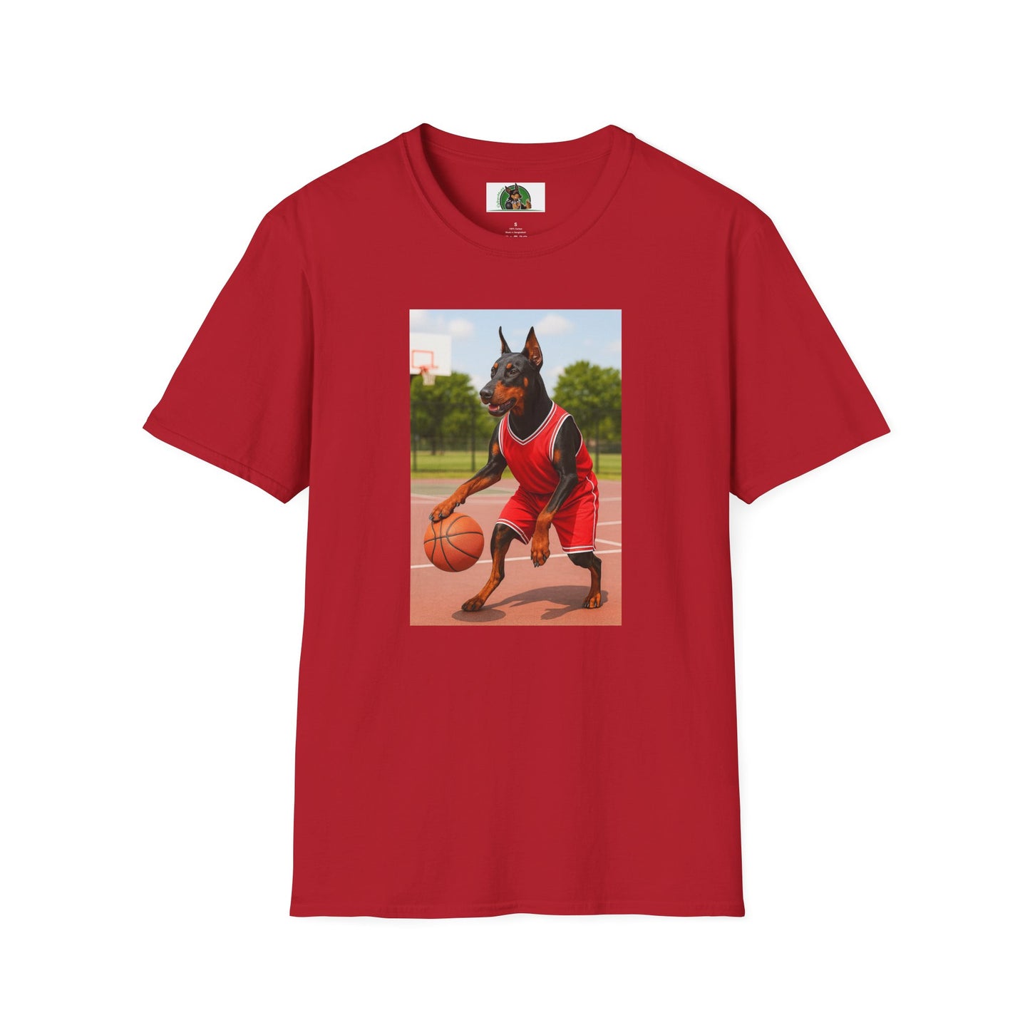 Basketball Doberman Sports T-Shirt T-Shirt Printify Cherry Red S