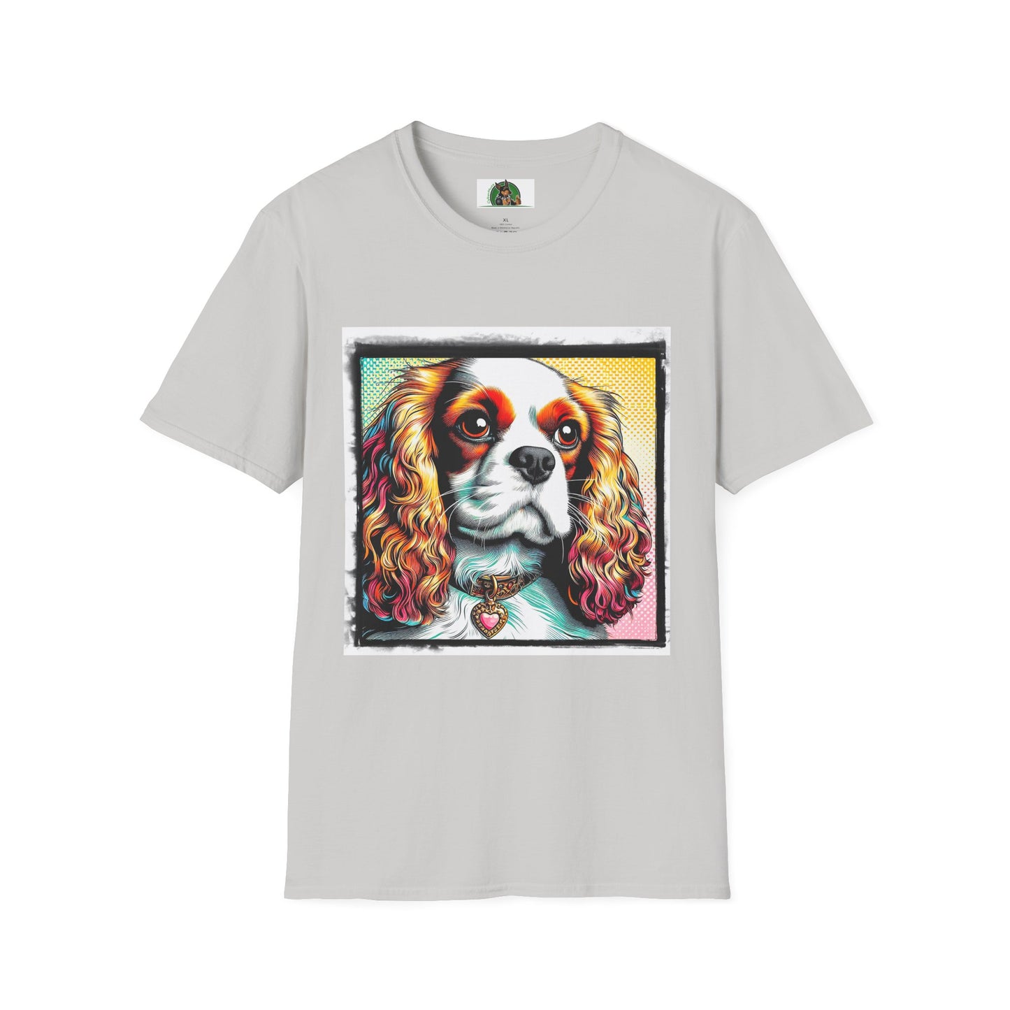 Cavalier King Charles Spaniel Dog Wearing Heart Collar TShirt T-Shirt Printify S Ice Grey