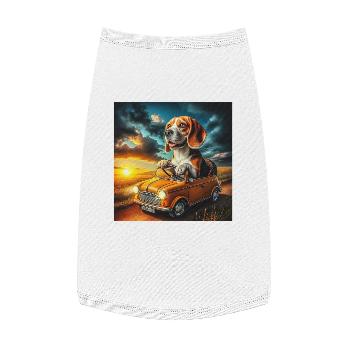 Pet Tank Top Wacky Beagle In Tiny Car Pets Printify L White 