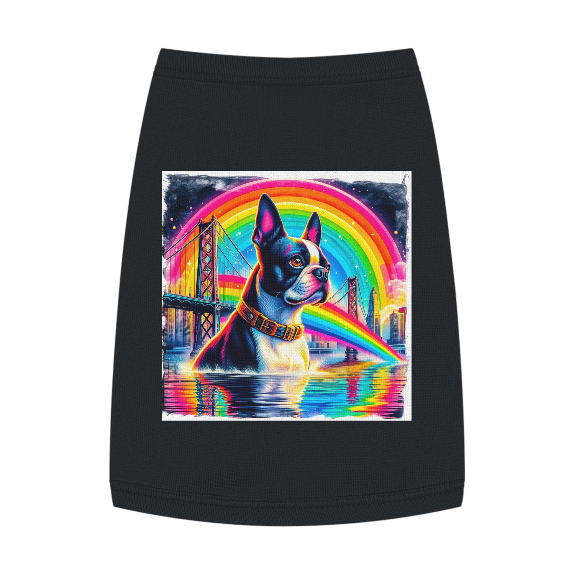 Pet Tank Top Boston Terrier Rainbow Bridge Dog In Water Pets Printify M Black 