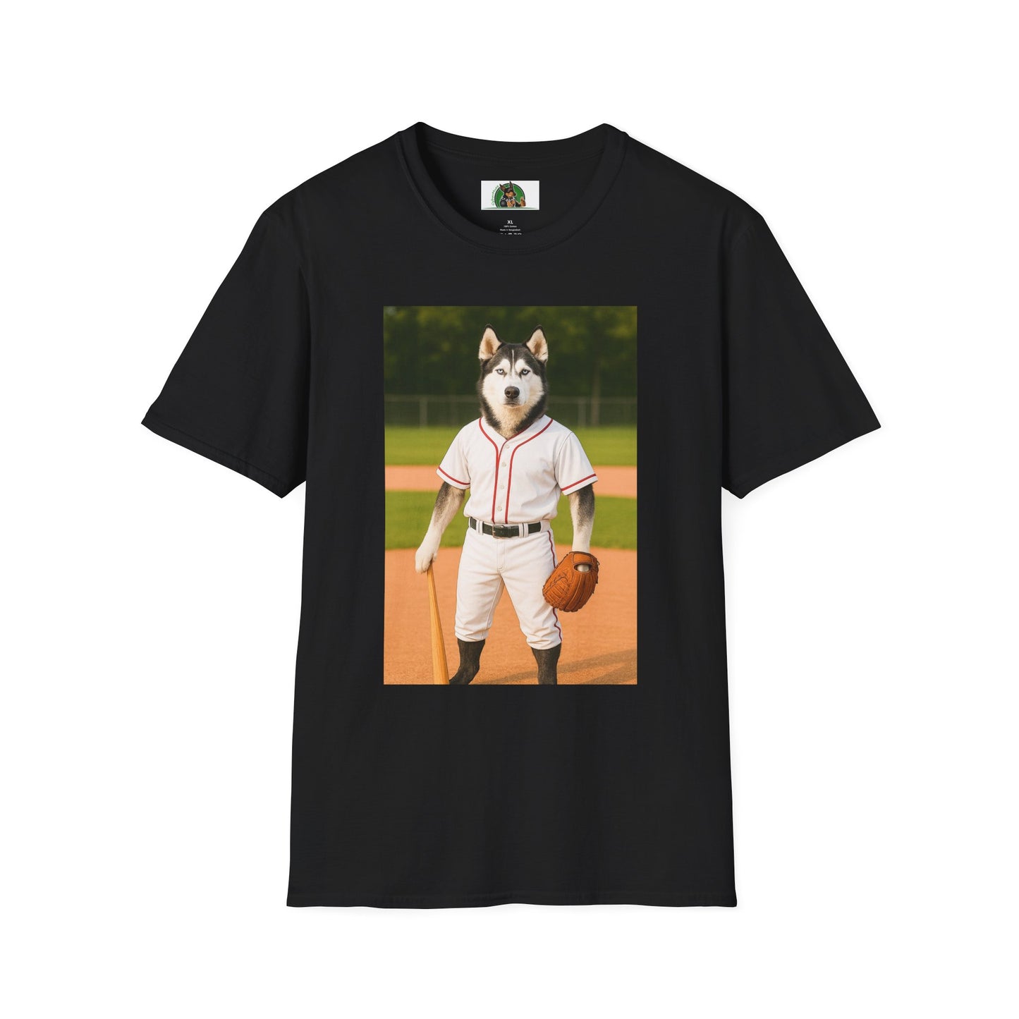 Husky Baseball T-Shirt — Sports Dog Tee T-Shirt Printify Black S