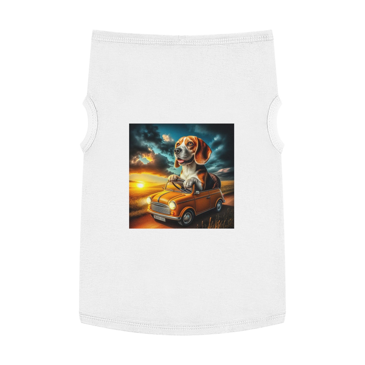 Pet Tank Top Wacky Beagle In Tiny Car Pets Printify XL White 