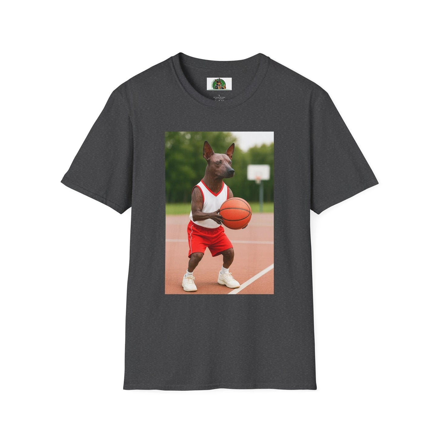 Mexican Hairless Dog Basketball T-Shirt — Dog Lover Sports Tee T-Shirt Printify Dark Heather S