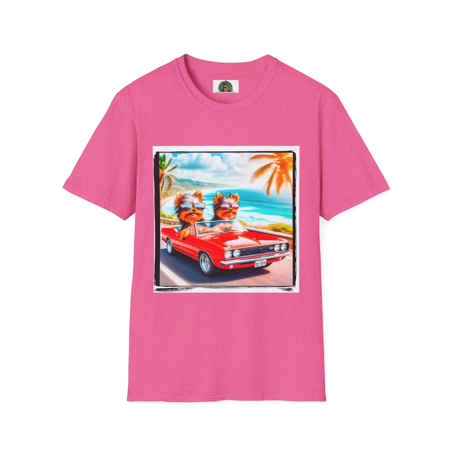 Yorkie beach cruising shirt T-Shirt Printify S Heather Heliconia