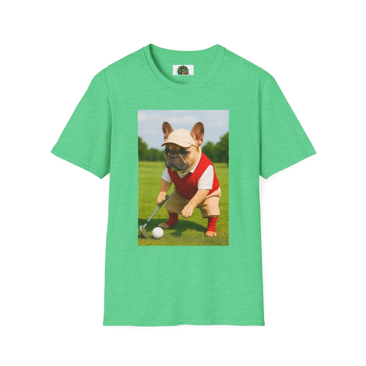 Sports Golf French Bulldog T-Shirt T-Shirt Printify Heather Irish Green S