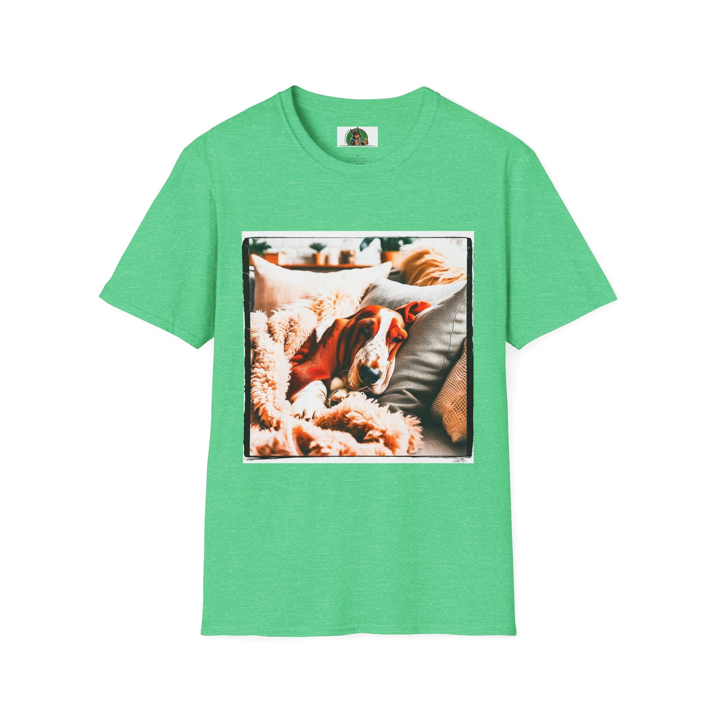 Basset Hound Sleeping In Blanket T-Shirt Printify S Heather Irish Green