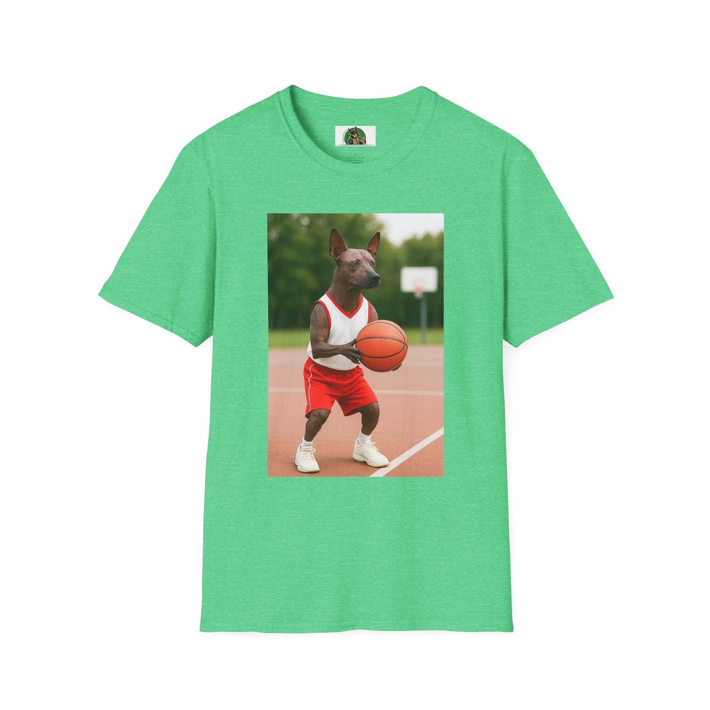 Mexican Hairless Dog Basketball T-Shirt — Dog Lover Sports Tee T-Shirt Printify Heather Irish Green S