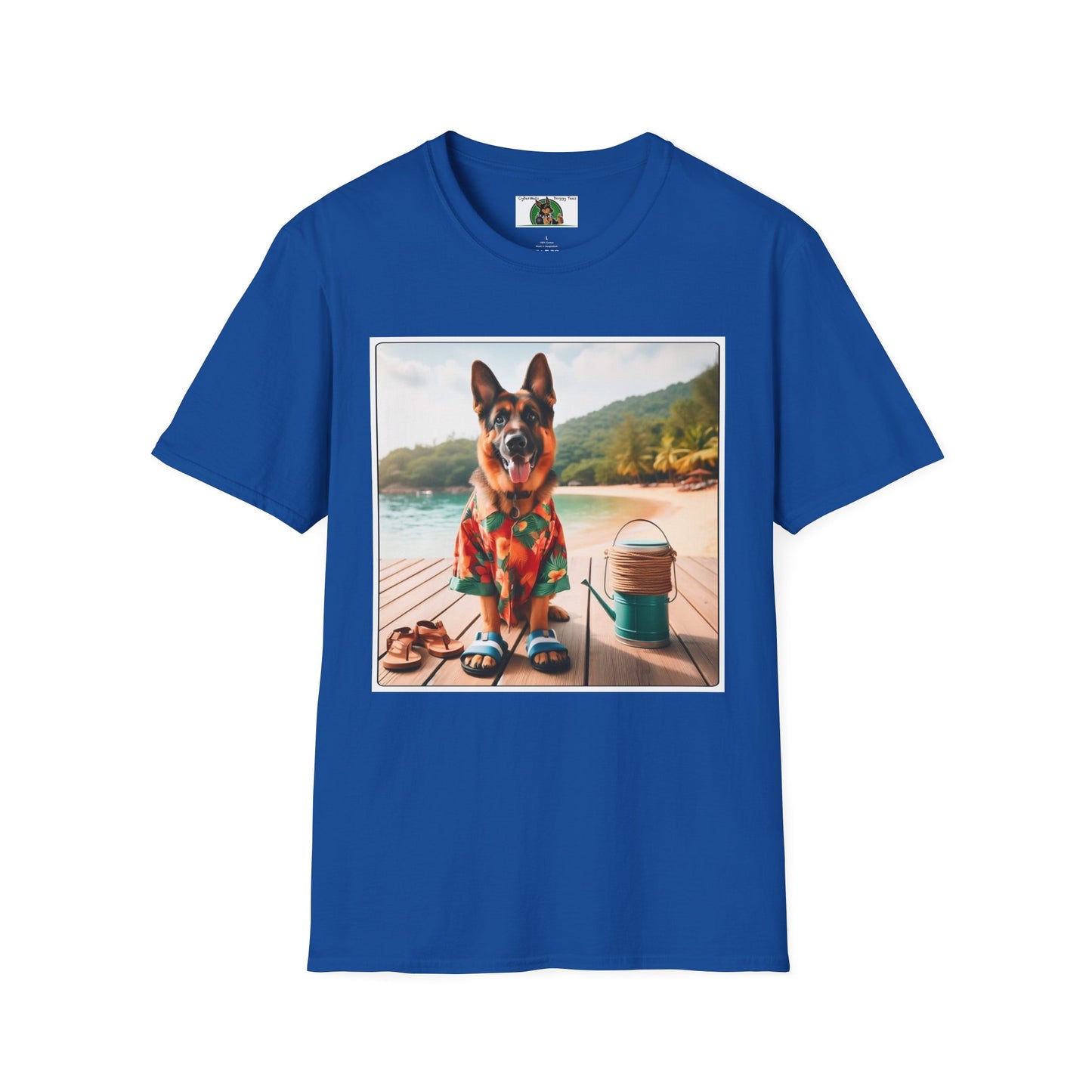 German Shepherd Dog "Beachin" Unisex Softstyle T-Shirt T-Shirt Printify S Royal