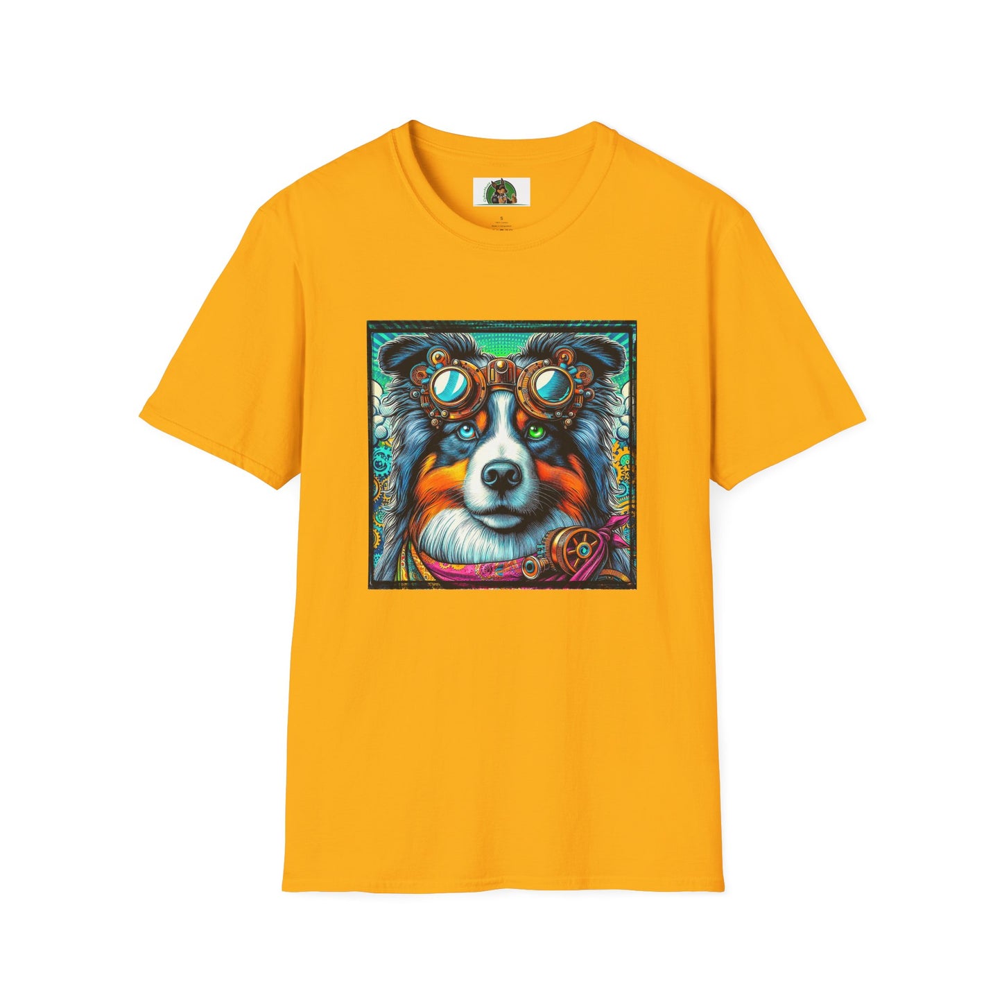 Australian Shepherd Bright Steampunk Dog T-Shirt Printify S Gold