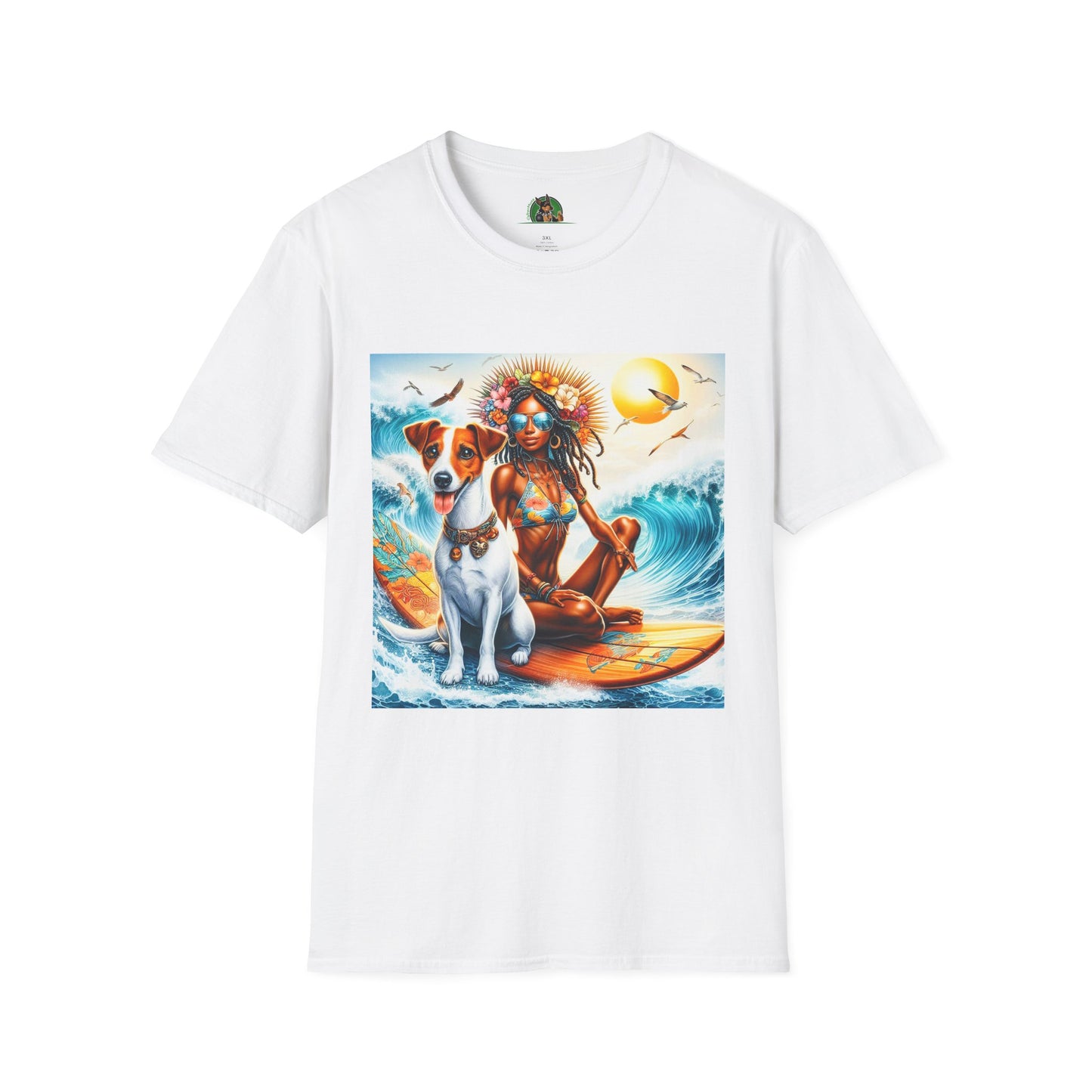 Jack Russell Surfer Girl T-Shirt Printify S White