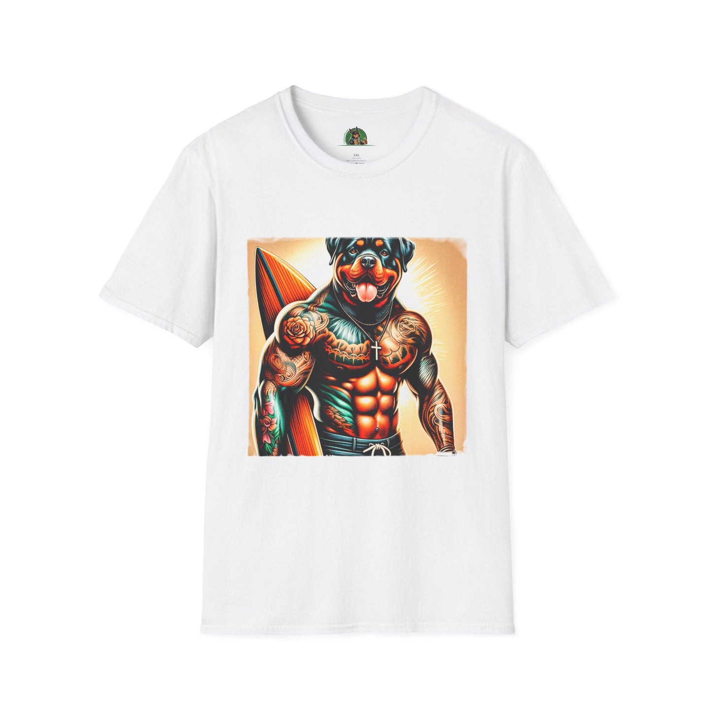 Rottweiler muscles surfer T-Shirt Printify XS White