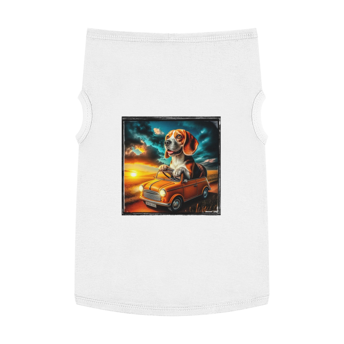 Pet Tank Top Wacky Beagle Dog Driving Tiny Car Pets Printify XL White 