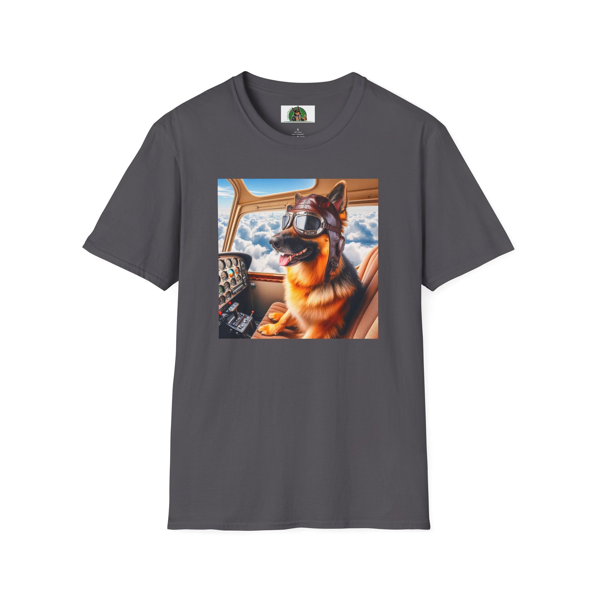 German Shepherd airline pilot T-Shirt Printify Charcoal S