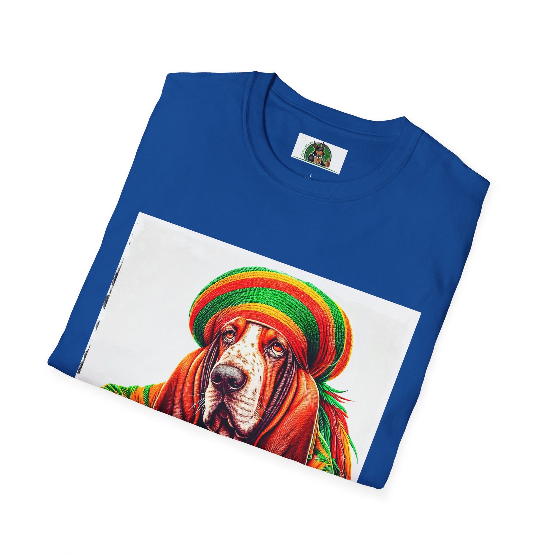 Basset Hound Rasta Dog Playing Guitar T-Shirt Printify