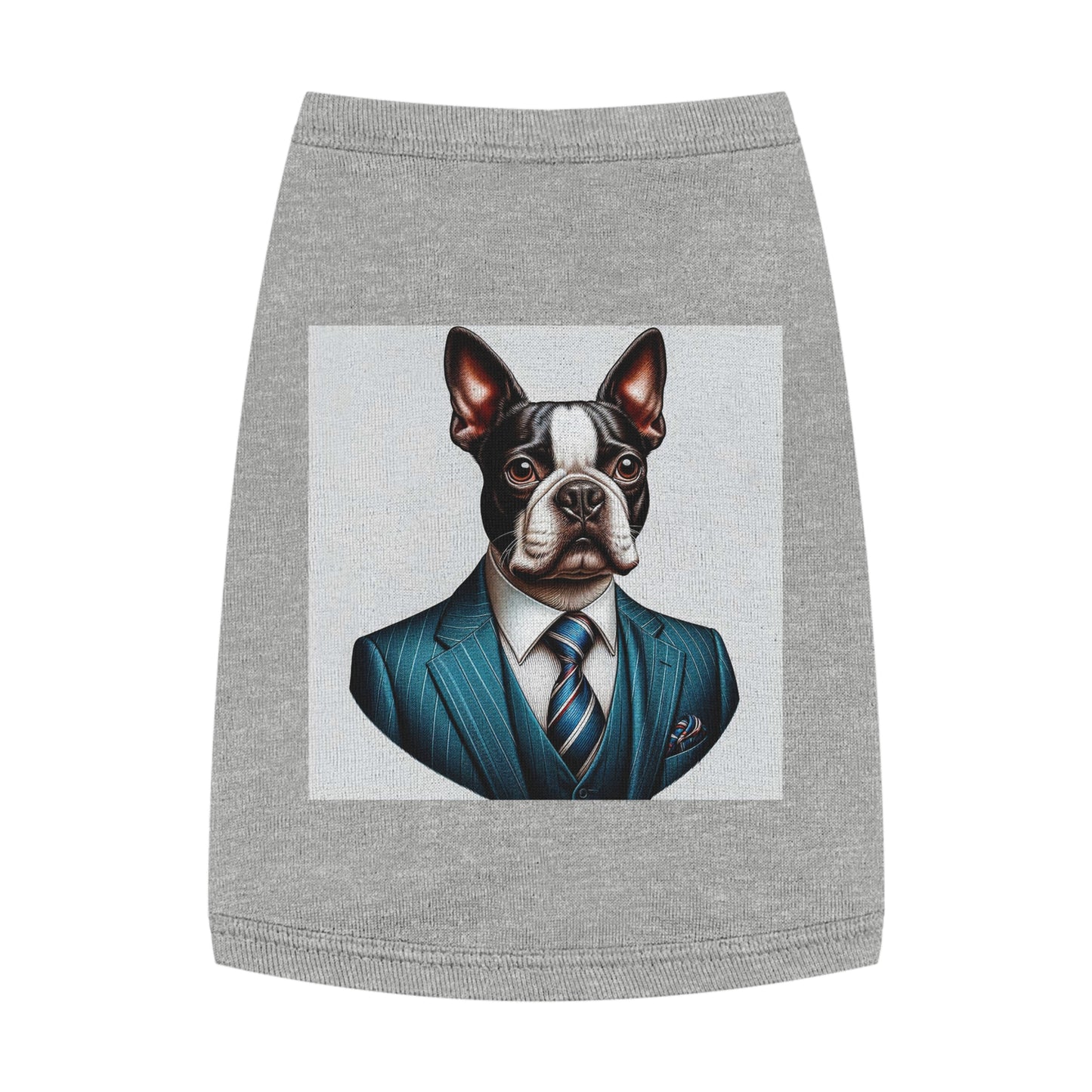 Pet Tank Top Boston Terrier Wearing Blue Suit and Tie Pets Printify M Heather 