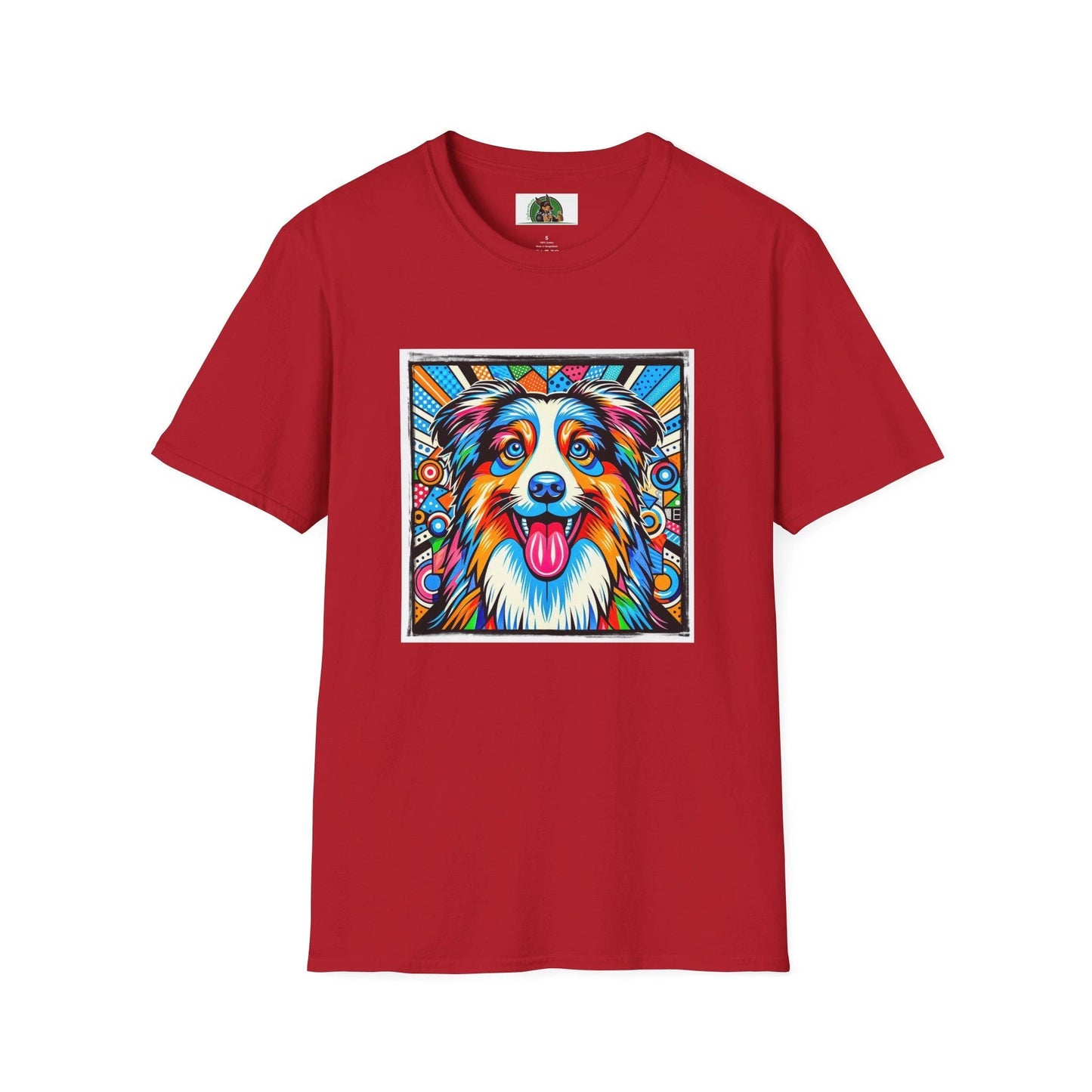 Australian Shepherd Bright Pop Art T Shirt Vibrant Canine Graphic Tee for Dog Lovers T-Shirt Printify S Cherry Red