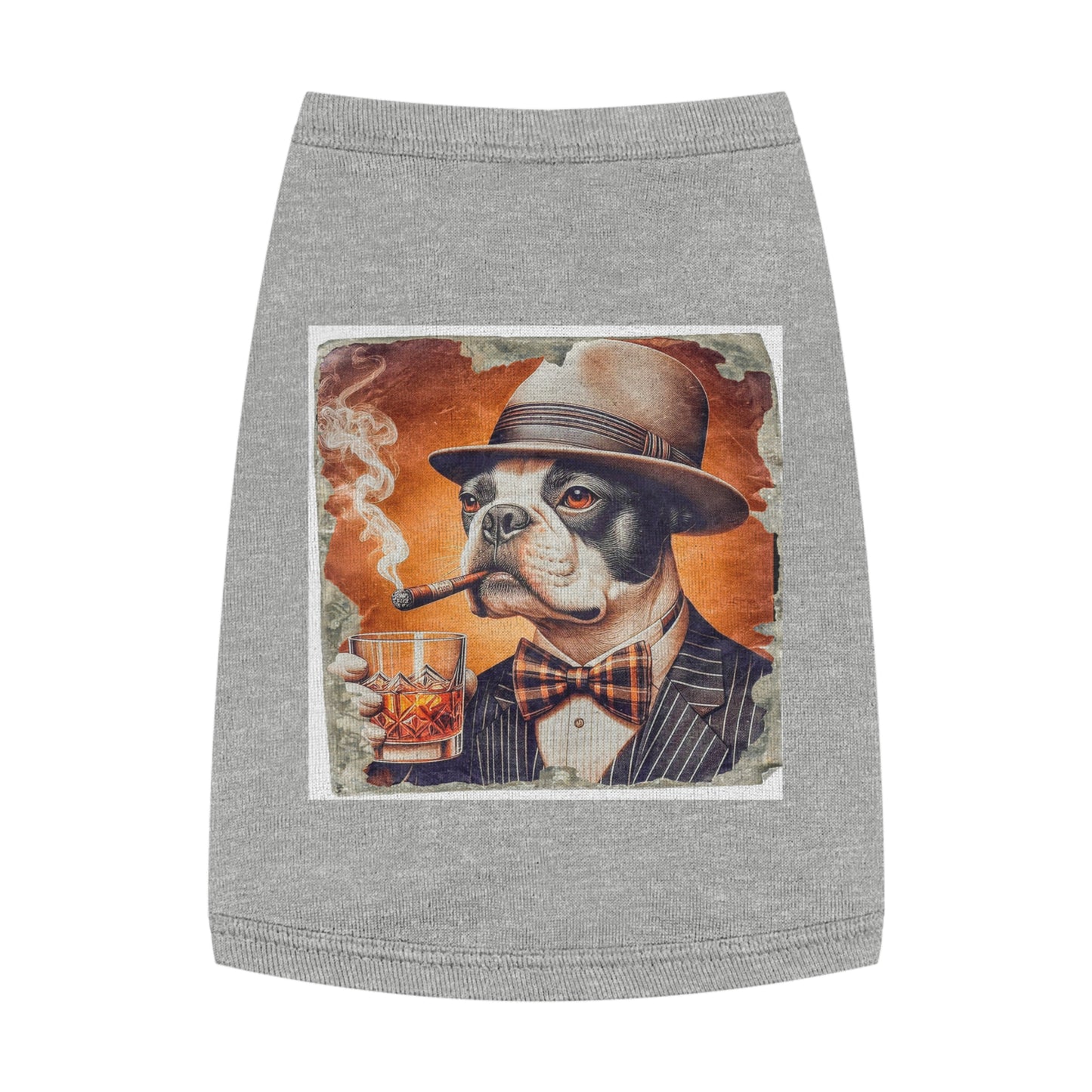 Pet Tank Top Boston Terrier Smoking Cigar Pets Printify M Heather 