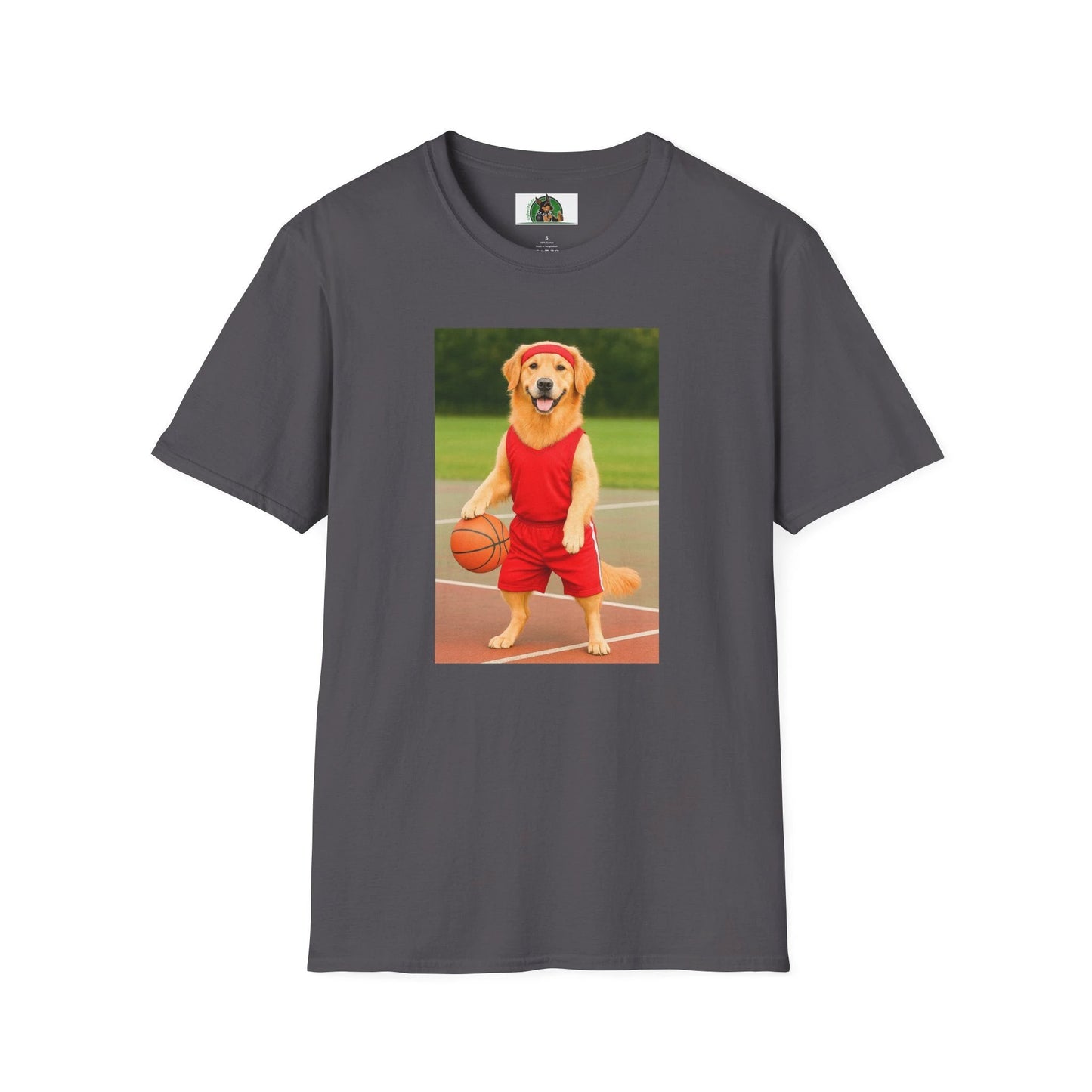 Golden Retriever Playing Basketball T-Shirt — Sports Dog Tee T-Shirt Printify Charcoal S