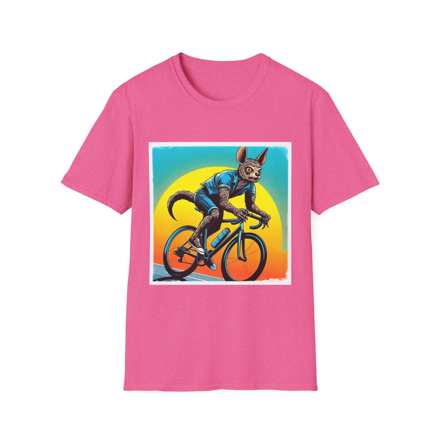 Chupacabra bike riding t shirt T-Shirt Printify S Heather Heliconia