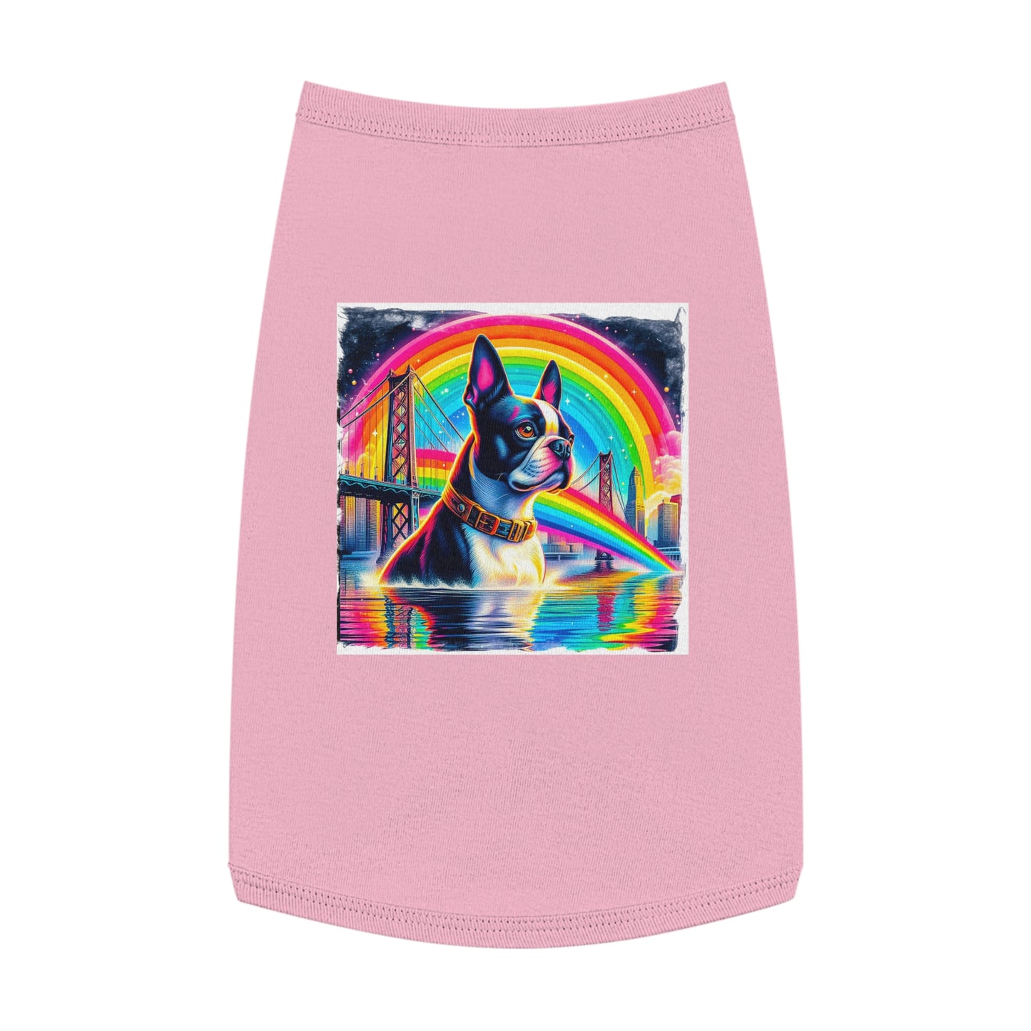 Pet Tank Top Boston Terrier Rainbow Bridge Dog In Water Pets Printify L Pink 