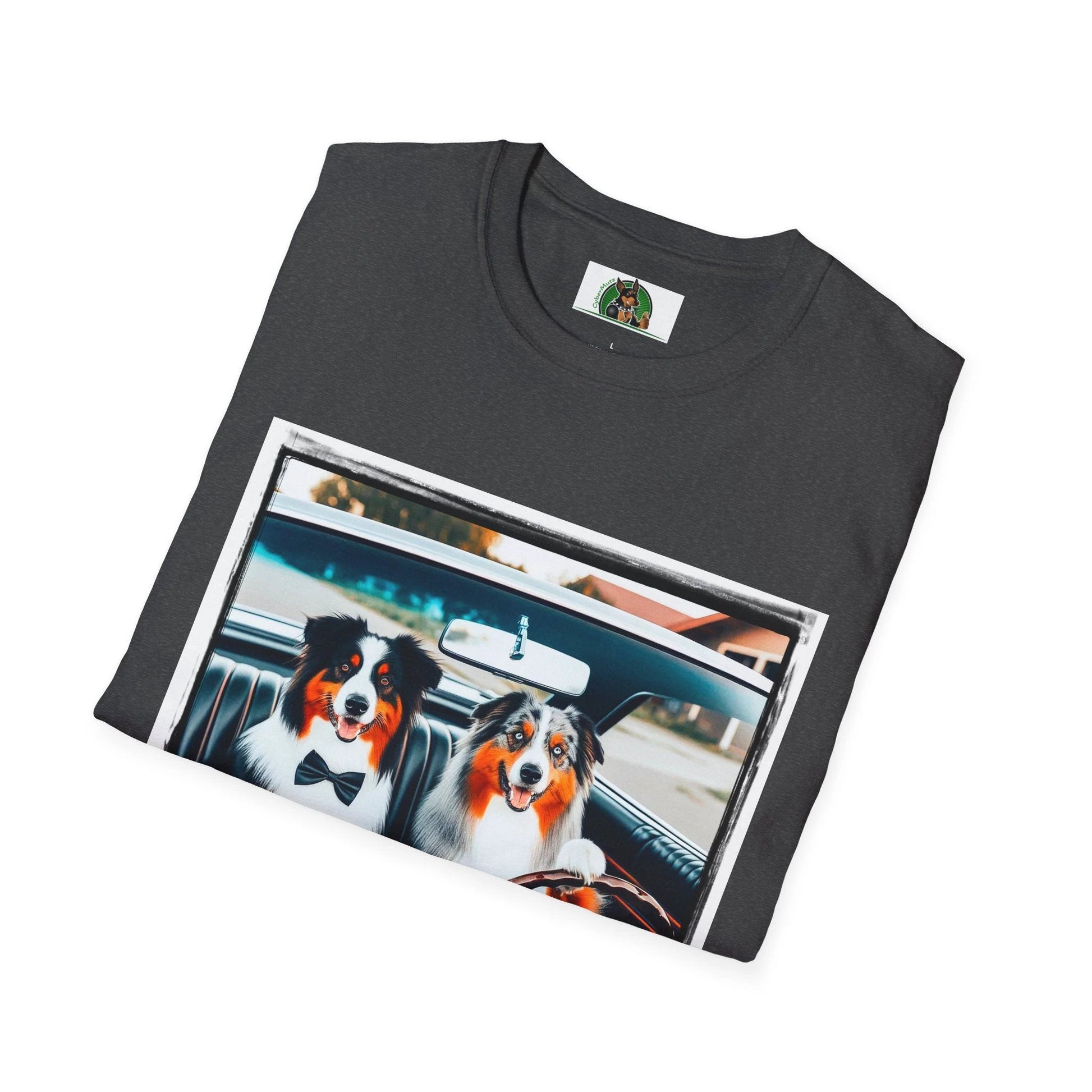 Australian Shepherd Couple Sunday Driving Tee For Dog Lovers Graphic Tee Great Gift Idea T-Shirt Printify