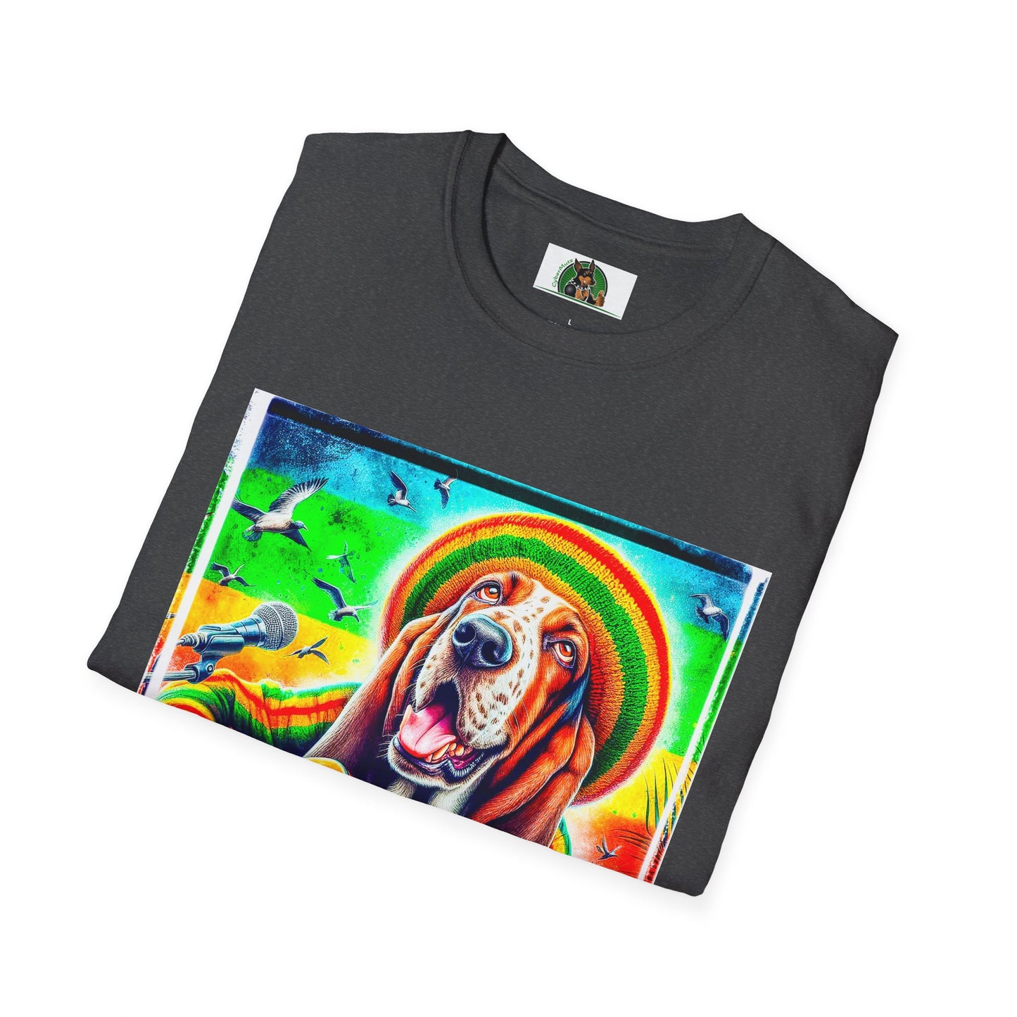 Basset Hound Rasta Dog Playing Guitar T-Shirt Printify