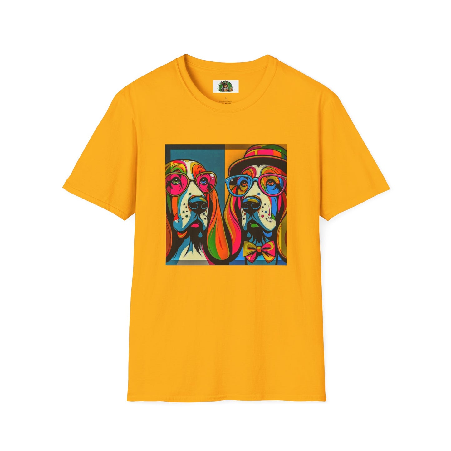 Basset Hound Couple Pop Art Pic T-Shirt Printify S Gold 