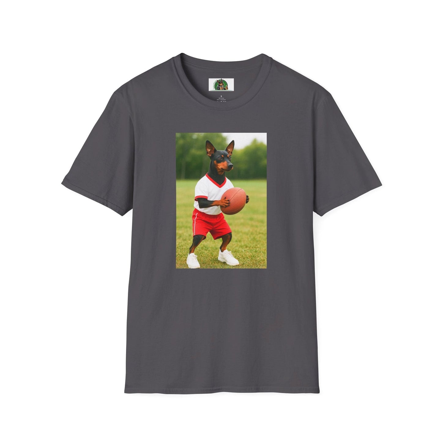 Miniature Pinscher Football T-Shirt — "Min Pin Football" Dog Lover Sports Tee T-Shirt Printify Charcoal S