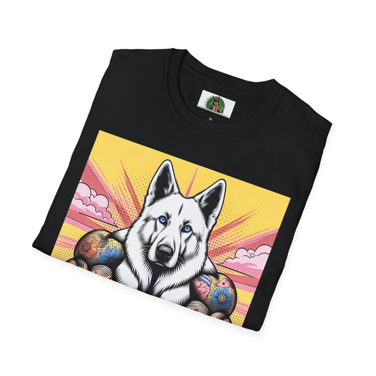 German Shepherd arms and flexing shirt