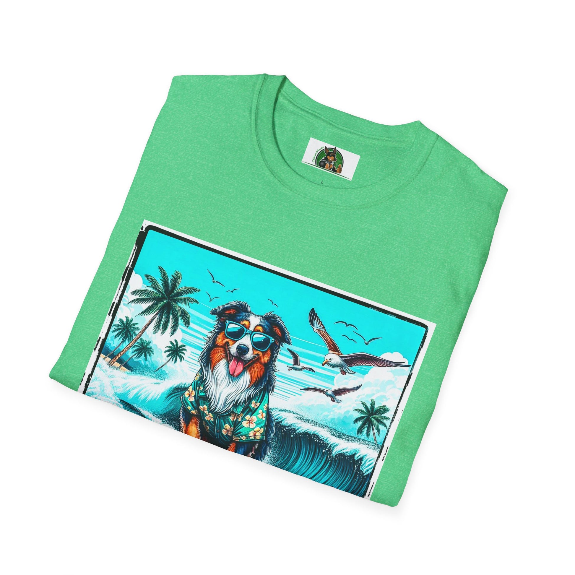 Australian Shepherd Wearing Hawaiian Shirt Surfer Dog T-Shirt Printify   