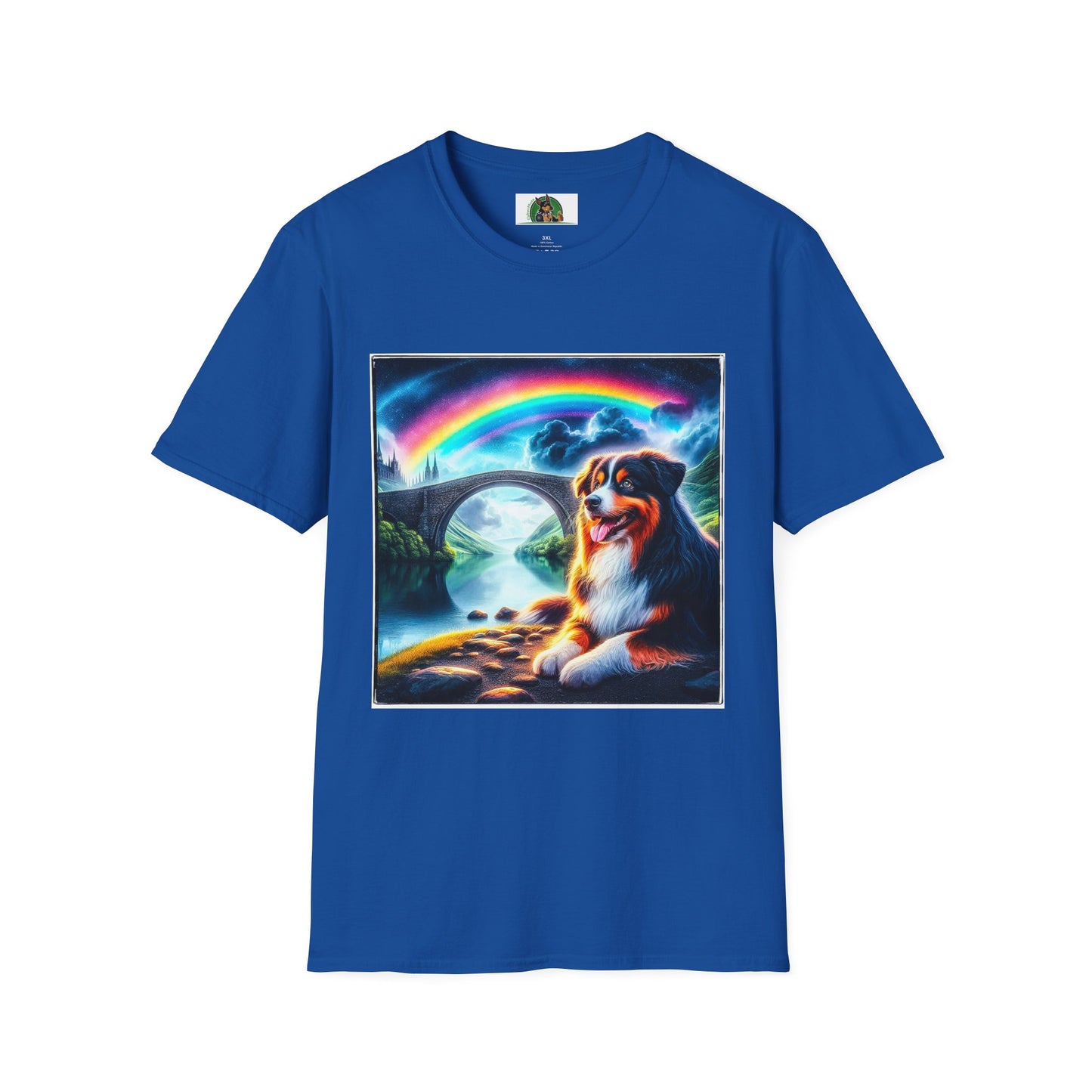 Australian Shepherd Rainbow Bridge And Lake T-Shirt Printify XS Royal 