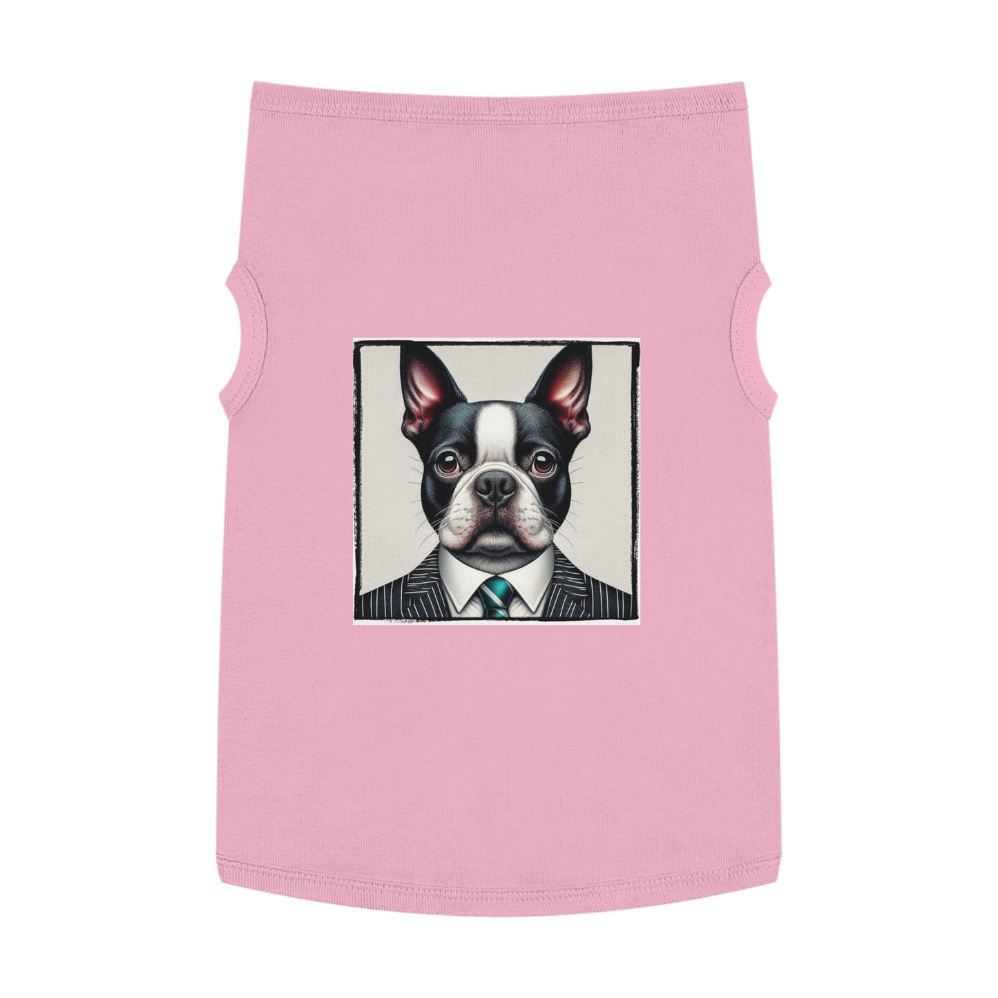 Pet Tank Top Boston Terrier Dog In Pinstripe Suit Pets Printify XL Pink 