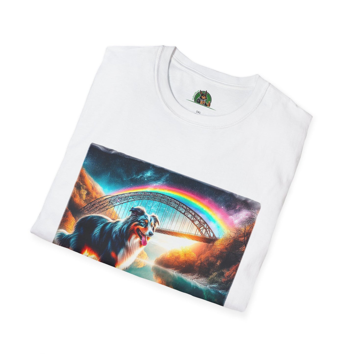 Australian Shepherd Rainbow Bridge At Night T-Shirt Printify